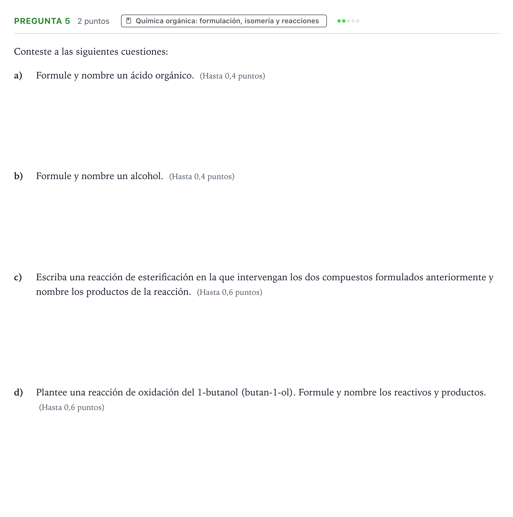 Enunciado: Pregunta 5 · Química PAU Castilla y León Extraordinaria 2024