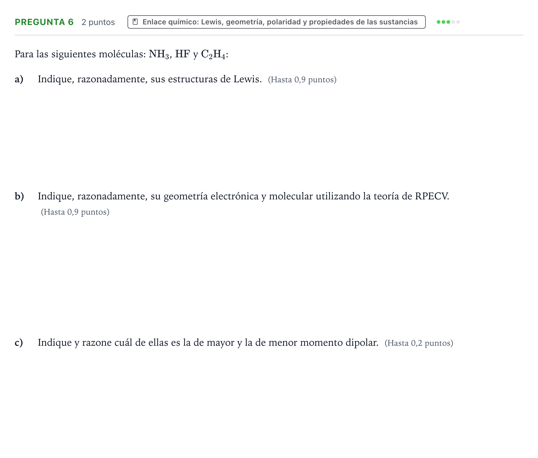 Enunciado: Pregunta 6 · Química PAU Castilla y León Extraordinaria 2024