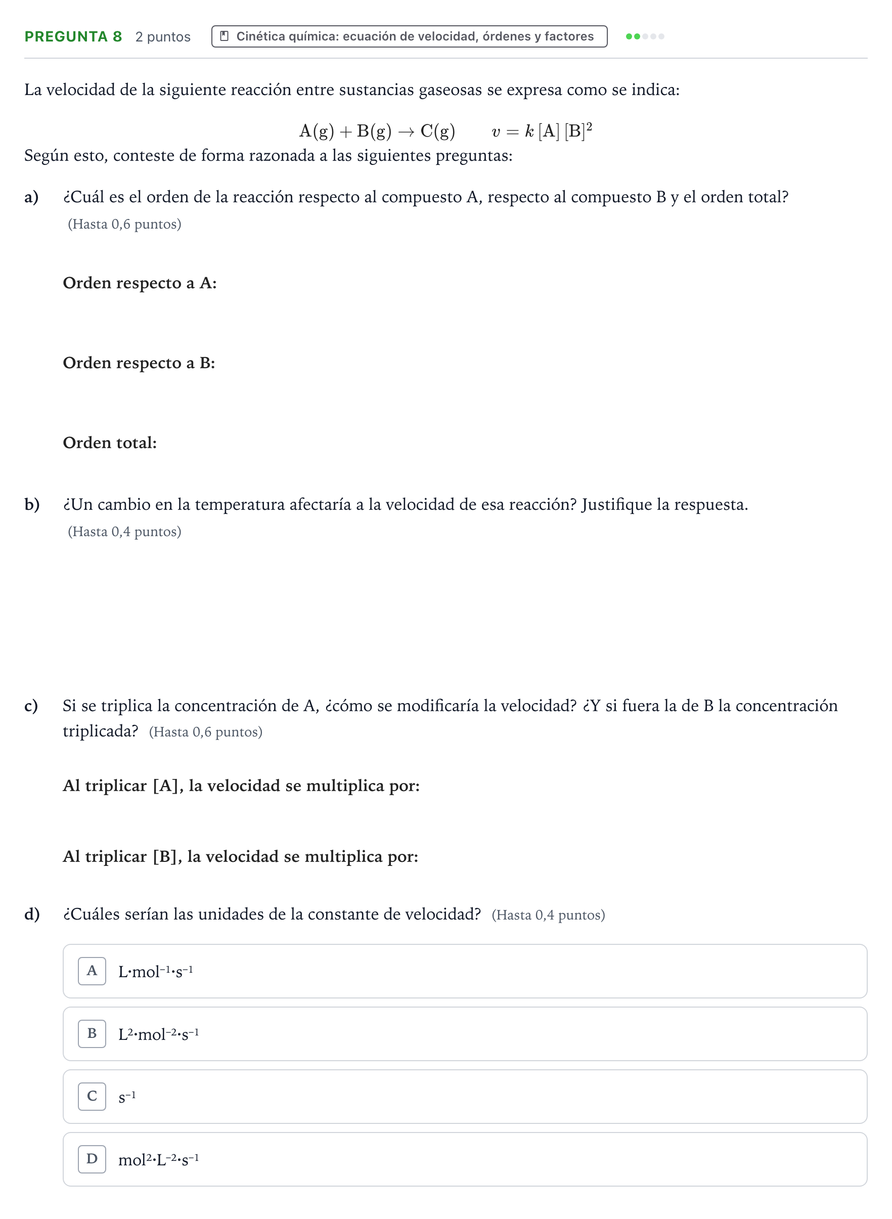 Enunciado: Pregunta 8 · Química PAU Castilla y León Extraordinaria 2024