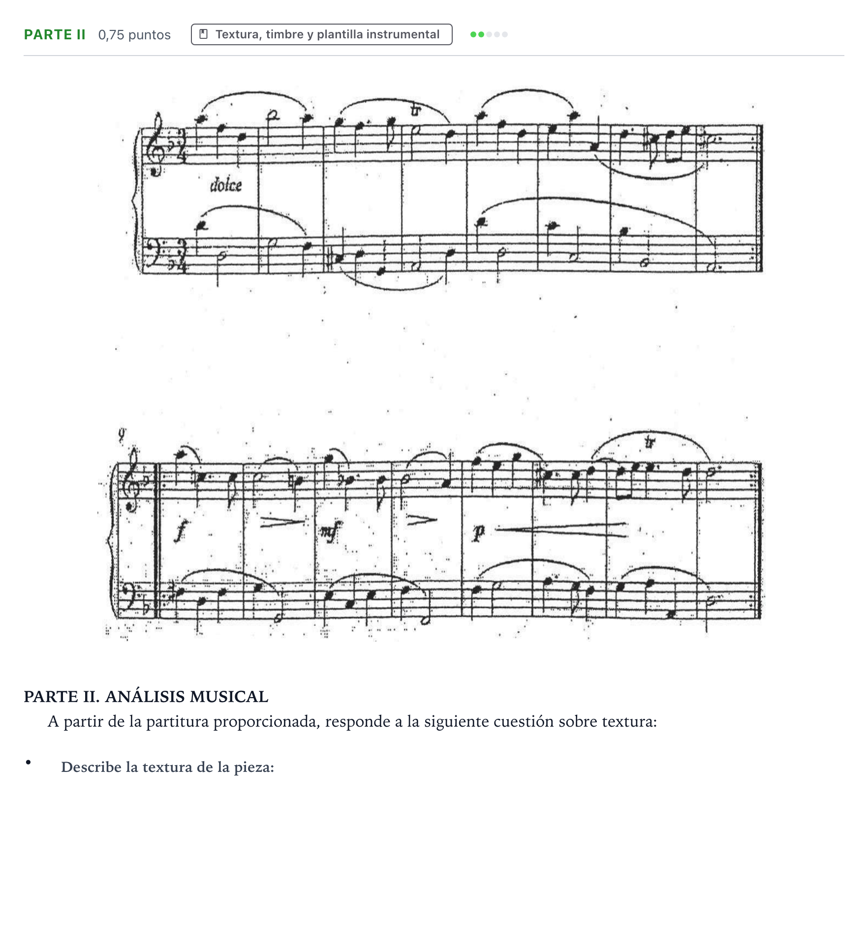 Enunciado: Ejercicio Parte II - Textura, timbre y plantilla instrument… · Análisis Musical II PAU Castilla y León Ordinaria 2024