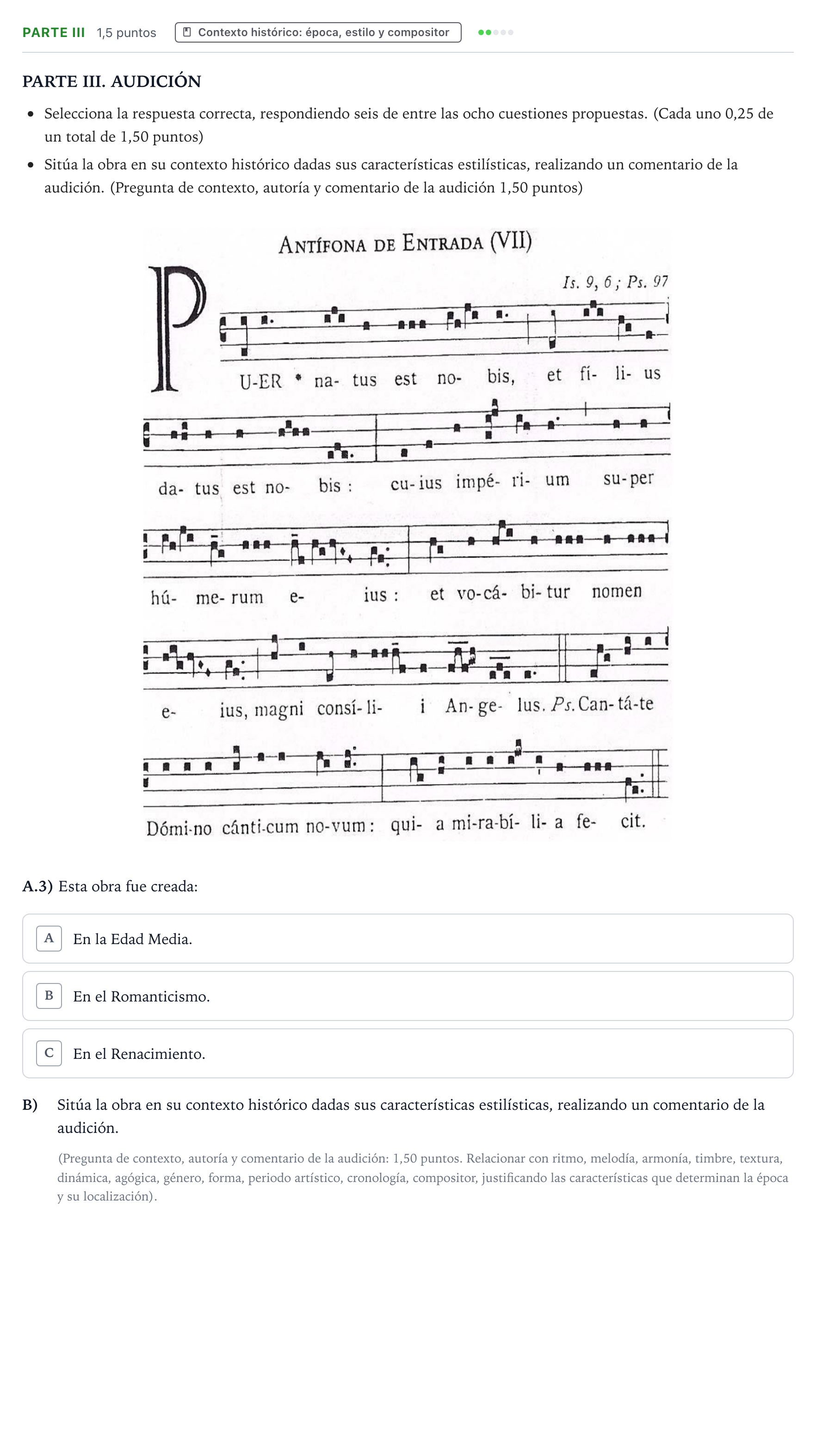 Enunciado: Ejercicio Parte III - Contexto histórico: época, estilo y c… · Análisis Musical II PAU Castilla y León Ordinaria 2024