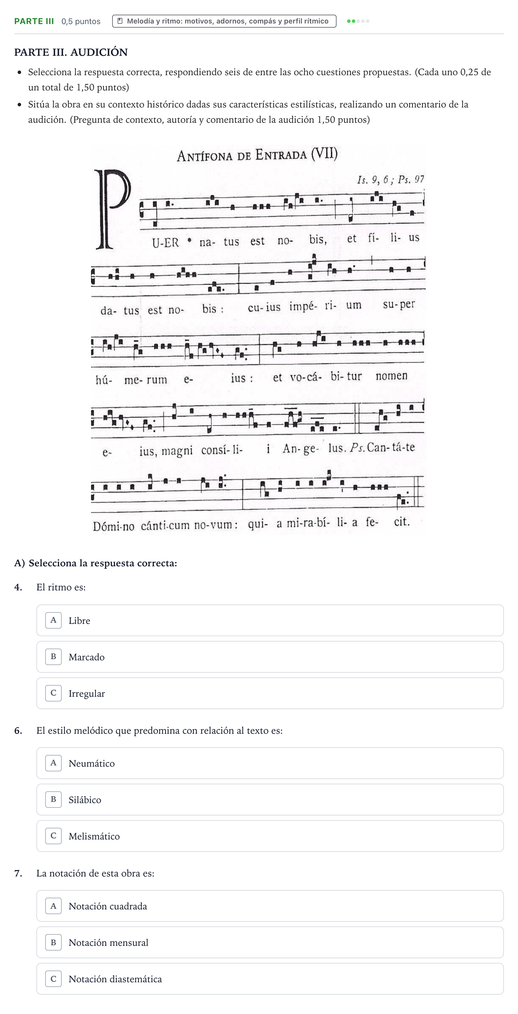 Enunciado: Ejercicio Parte III - Melodía y ritmo: motivos, adornos, co… · Análisis Musical II PAU Castilla y León Ordinaria 2024