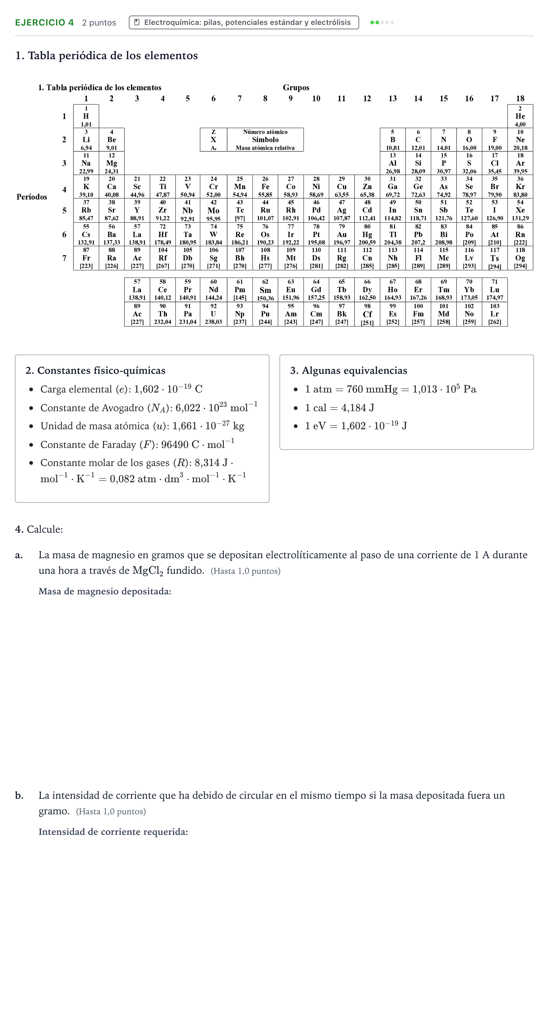 Enunciado: Problema 4 · Química PAU Castilla y León Ordinaria 2024