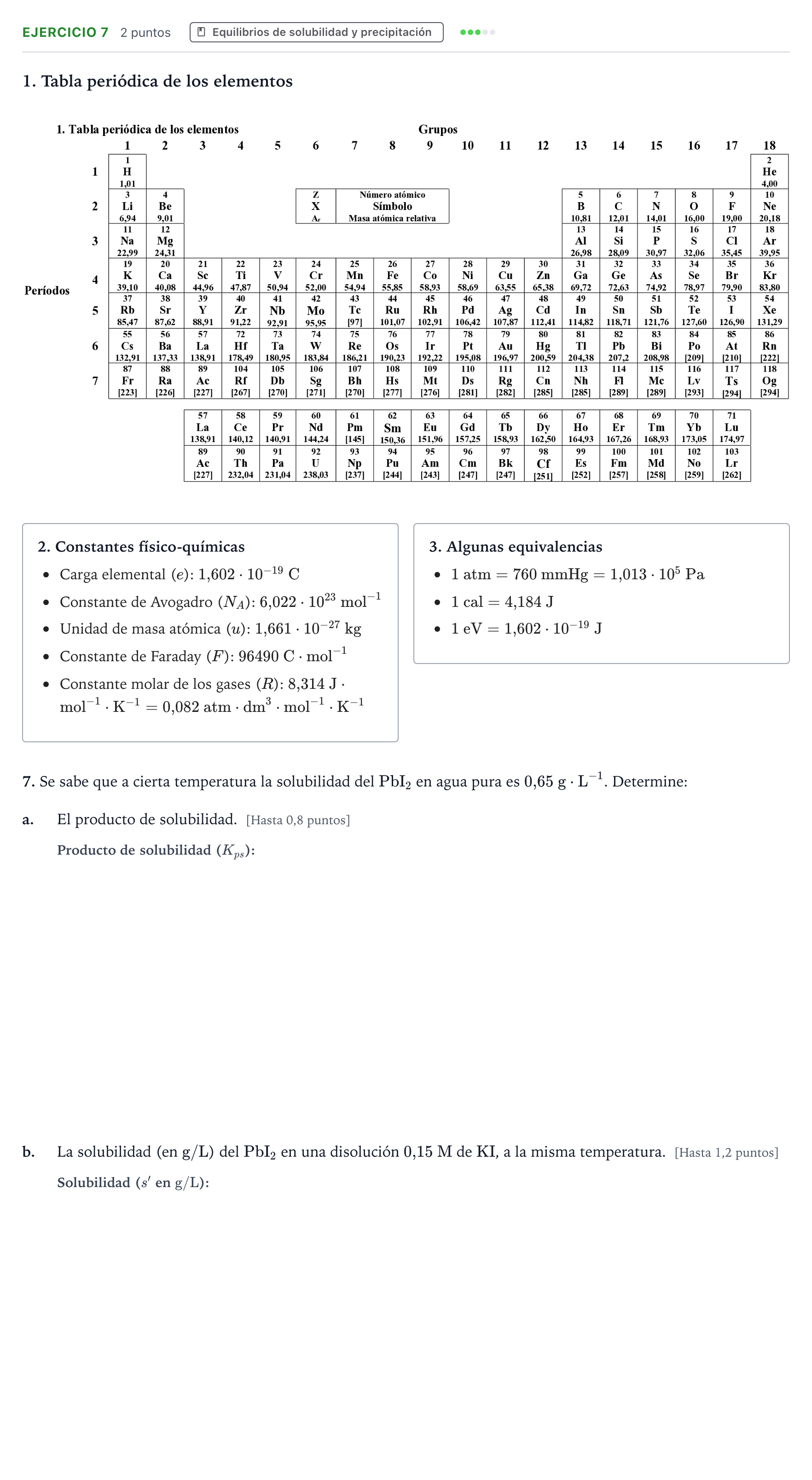 Enunciado: Problema 7 · Química PAU Castilla y León Ordinaria 2024