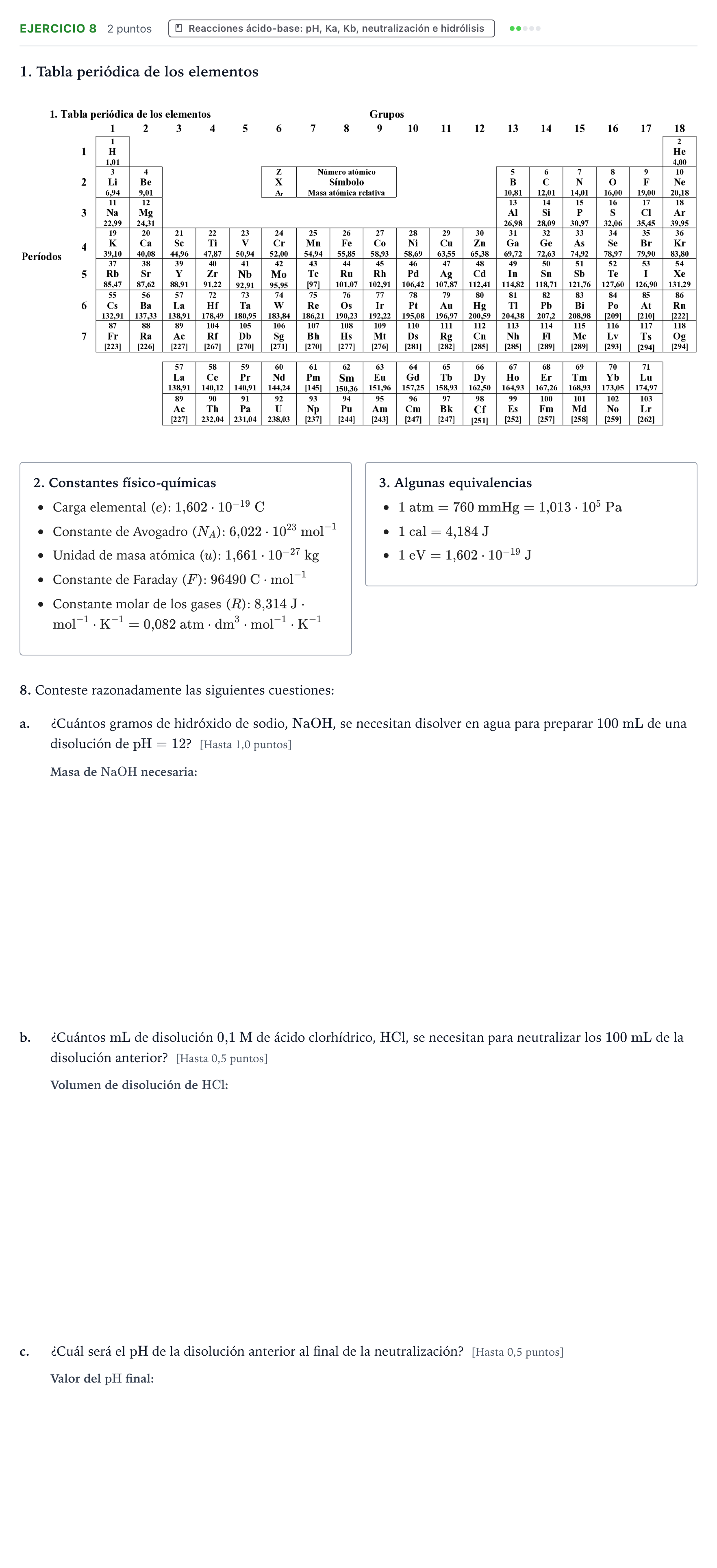Enunciado: Problema 8 · Química PAU Castilla y León Ordinaria 2024