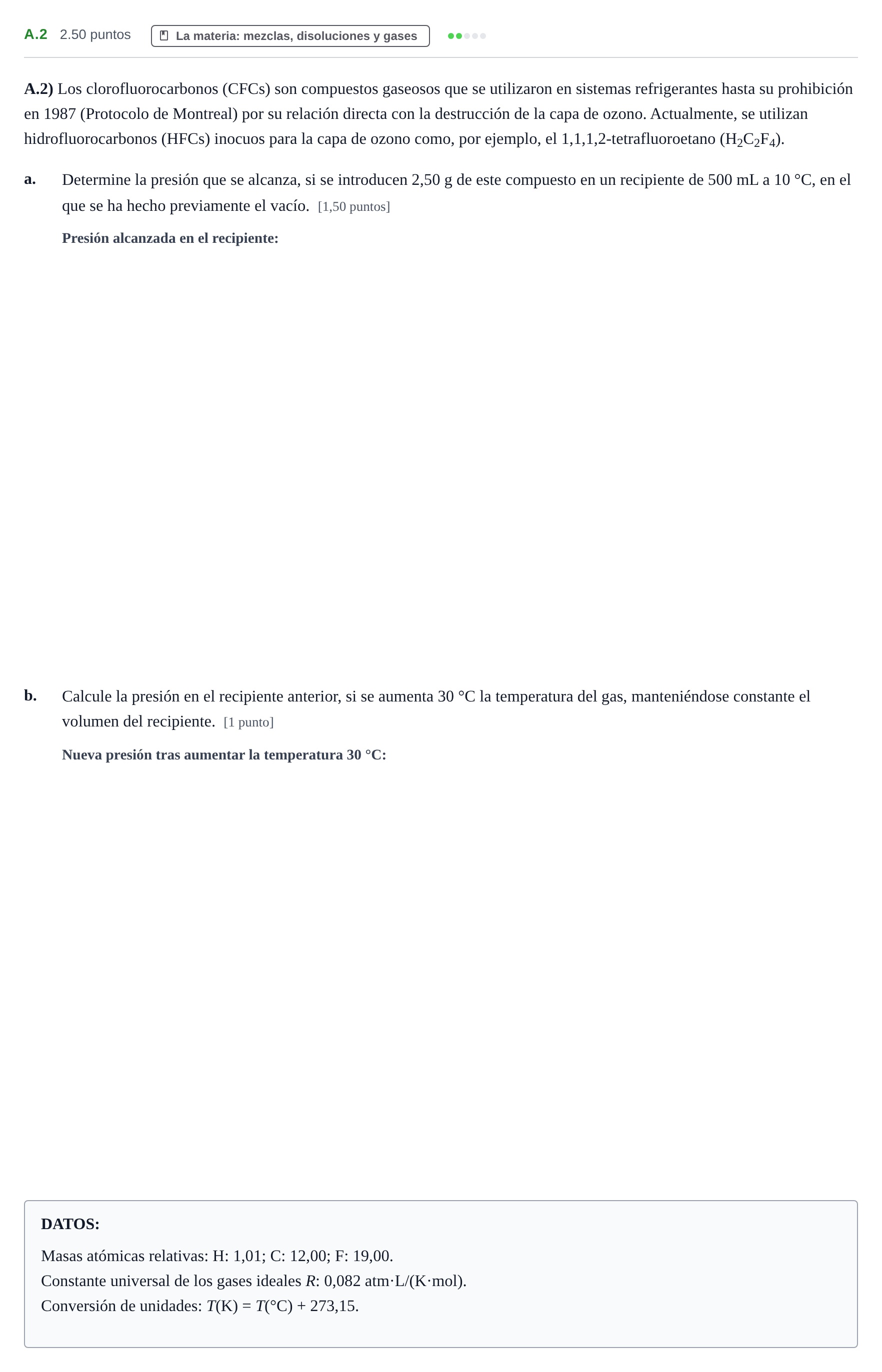 Enunciado: Ejercicio A.2 · Ciencias Generales PAU Castilla y León Ordinaria 2024