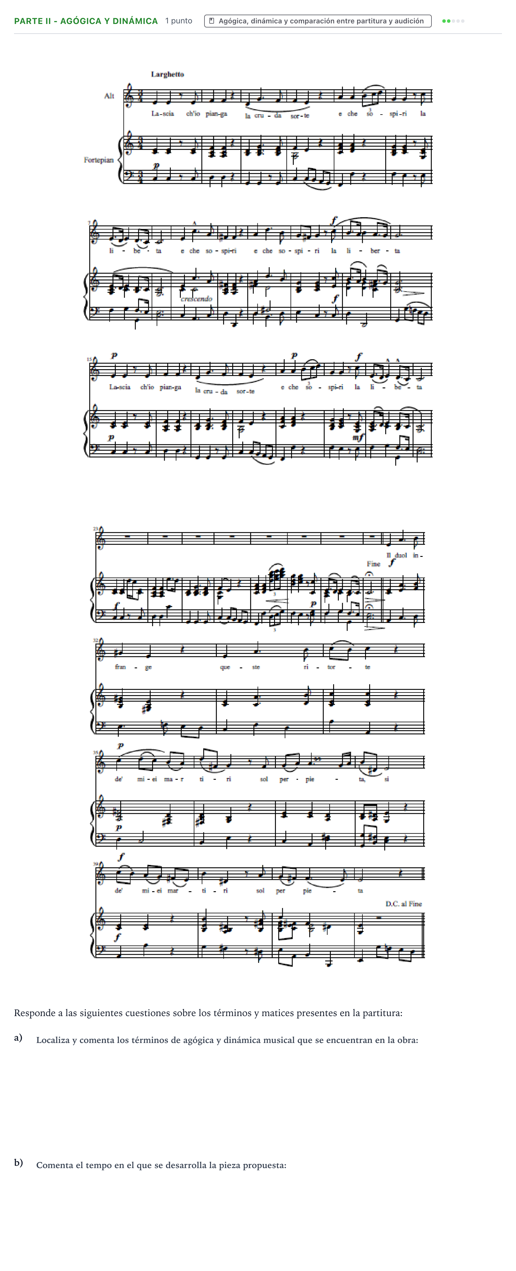 Enunciado: Ejercicio Parte II - Agógica y dinámica · Análisis Musical II PAU Castilla y León Ordinaria (Fase Mejora de Nota) 2024