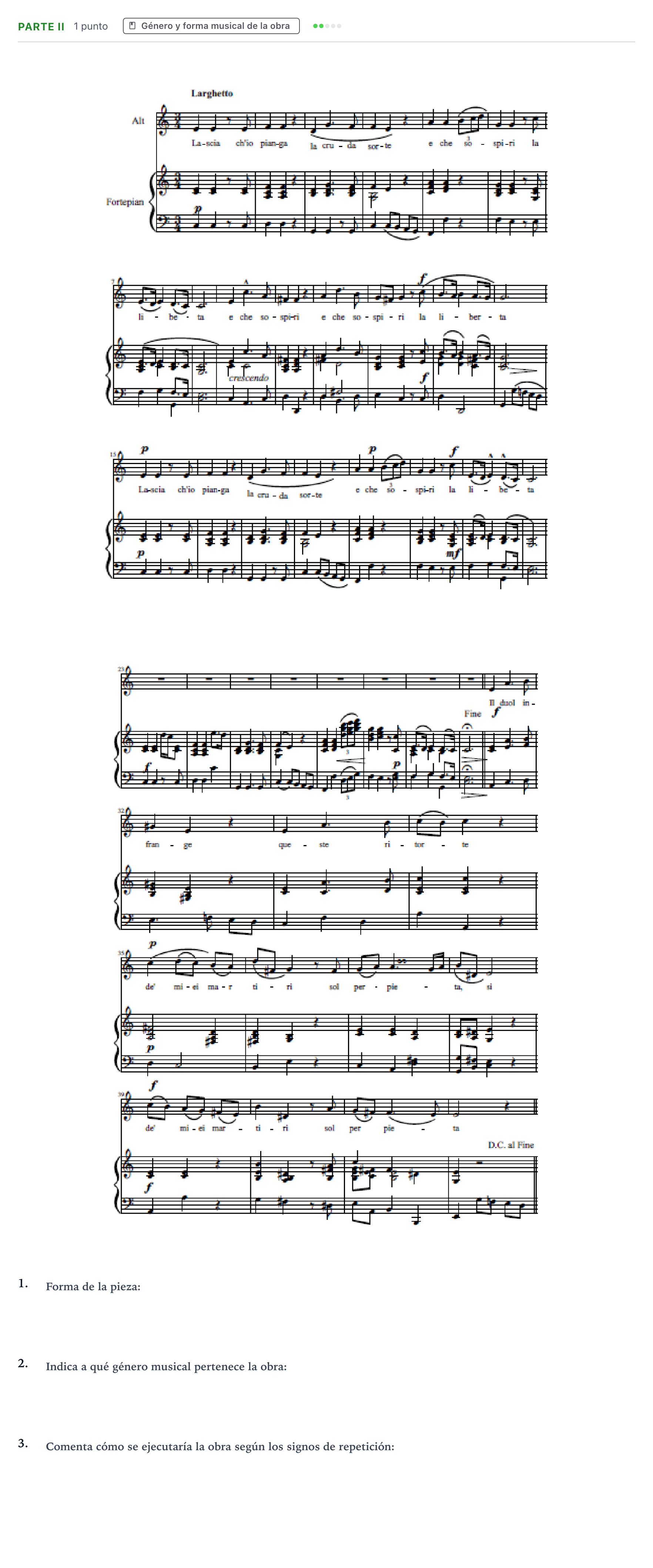 Enunciado: Ejercicio Parte II - Género y forma musical · Análisis Musical II PAU Castilla y León Ordinaria (Fase Mejora de Nota) 2024