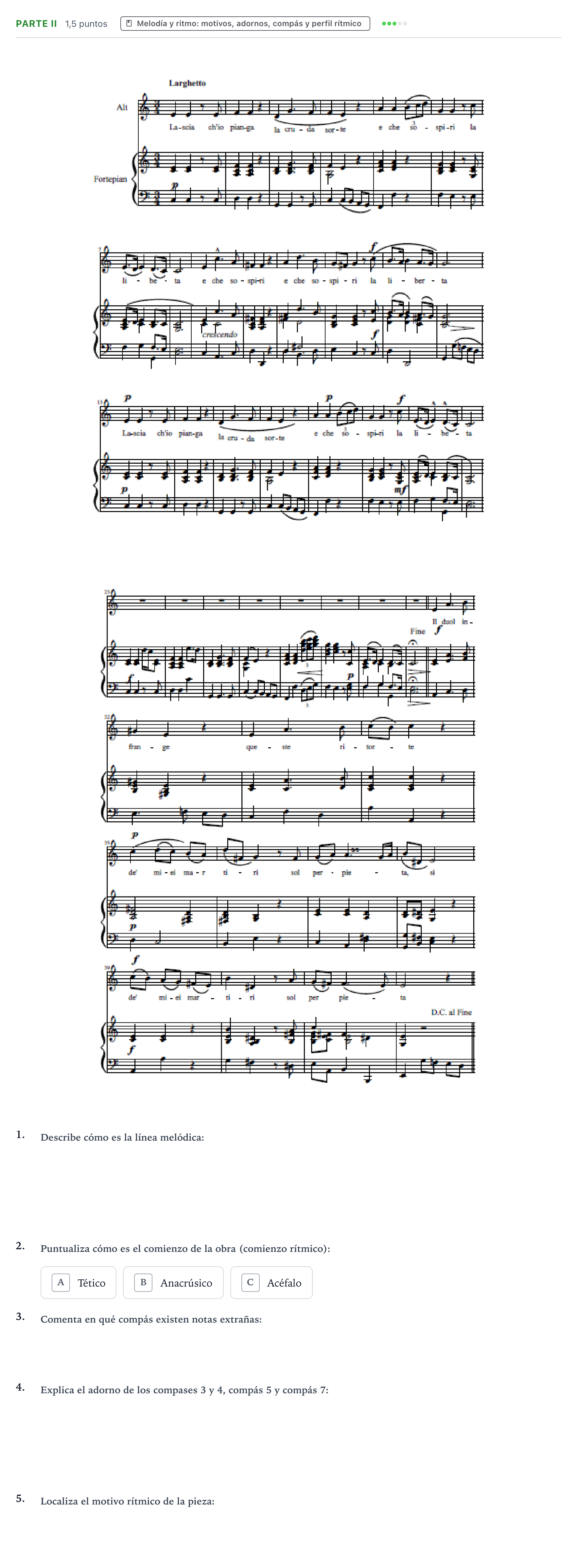 Enunciado: Ejercicio Parte II - Melodía y ritmo · Análisis Musical II PAU Castilla y León Ordinaria (Fase Mejora de Nota) 2024
