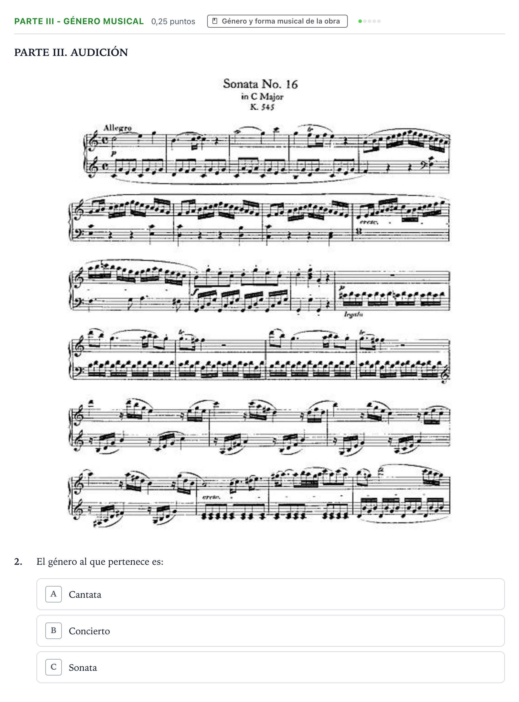 Enunciado: Ejercicio Parte III - Género musical · Análisis Musical II PAU Castilla y León Ordinaria (Fase Mejora de Nota) 2024