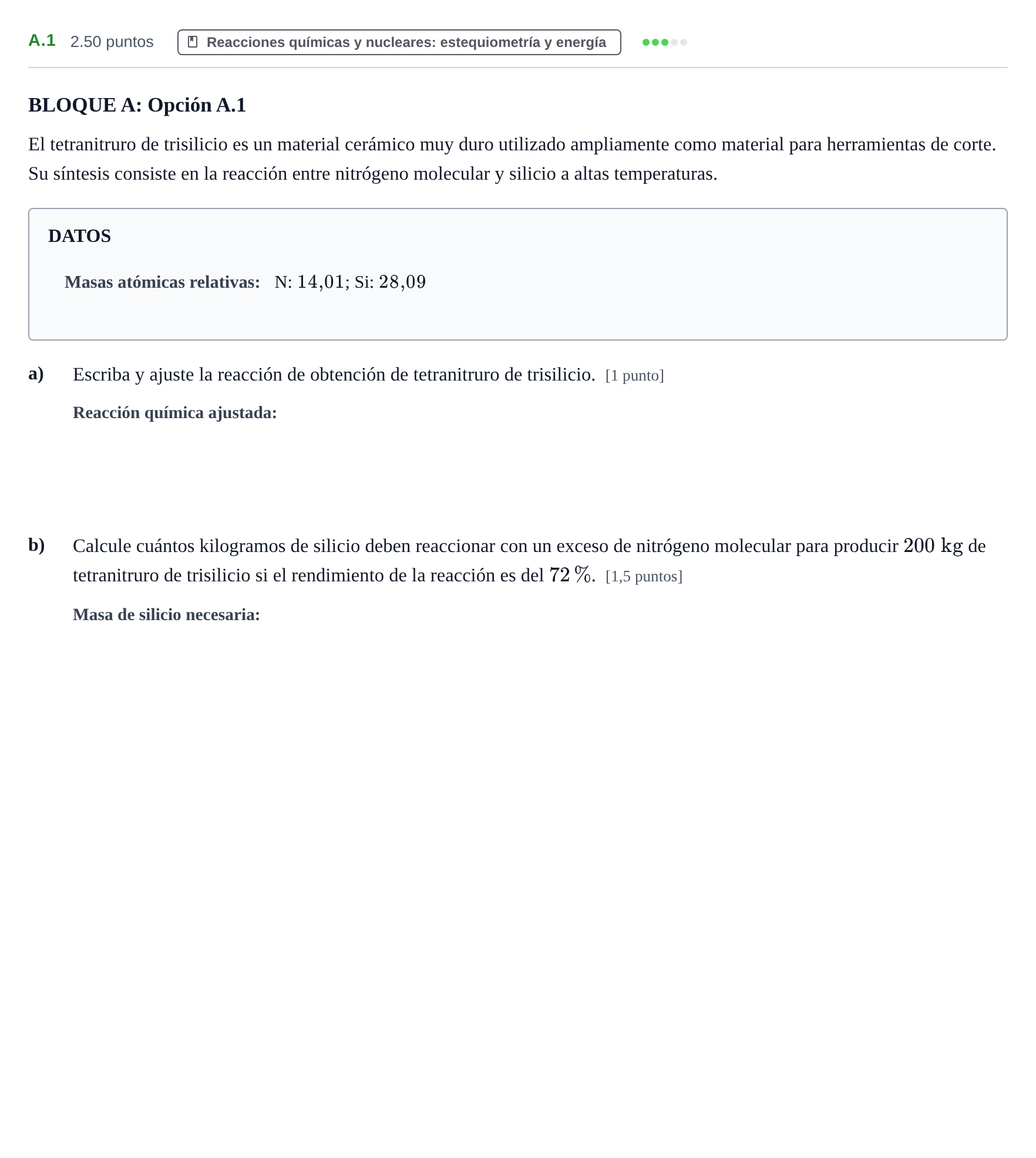 Enunciado: Ejercicio A.1 · Ciencias Generales PAU Castilla y León Ordinaria (Fase Mejora de Nota) 2024