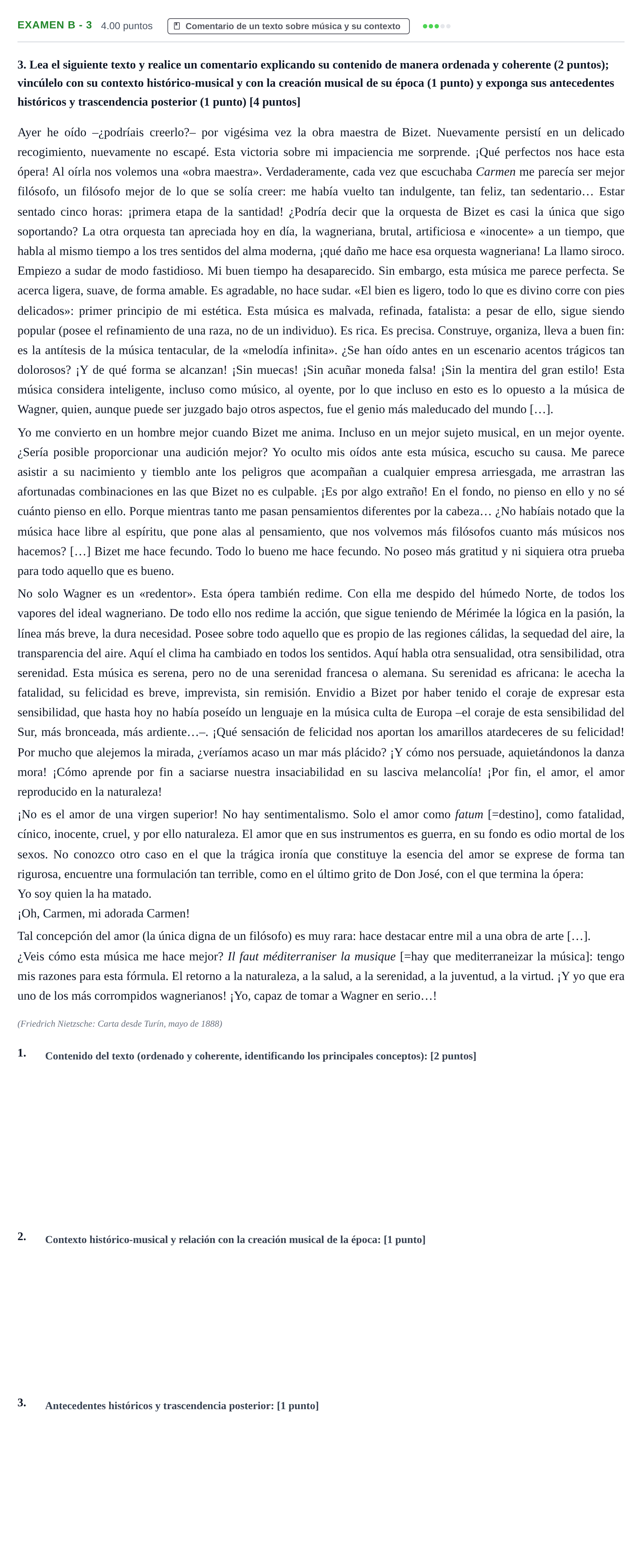Enunciado: Ejercicio Examen B - 3 · Historia de la Música y de la Danza PAU Castilla y León Ordinaria 2024