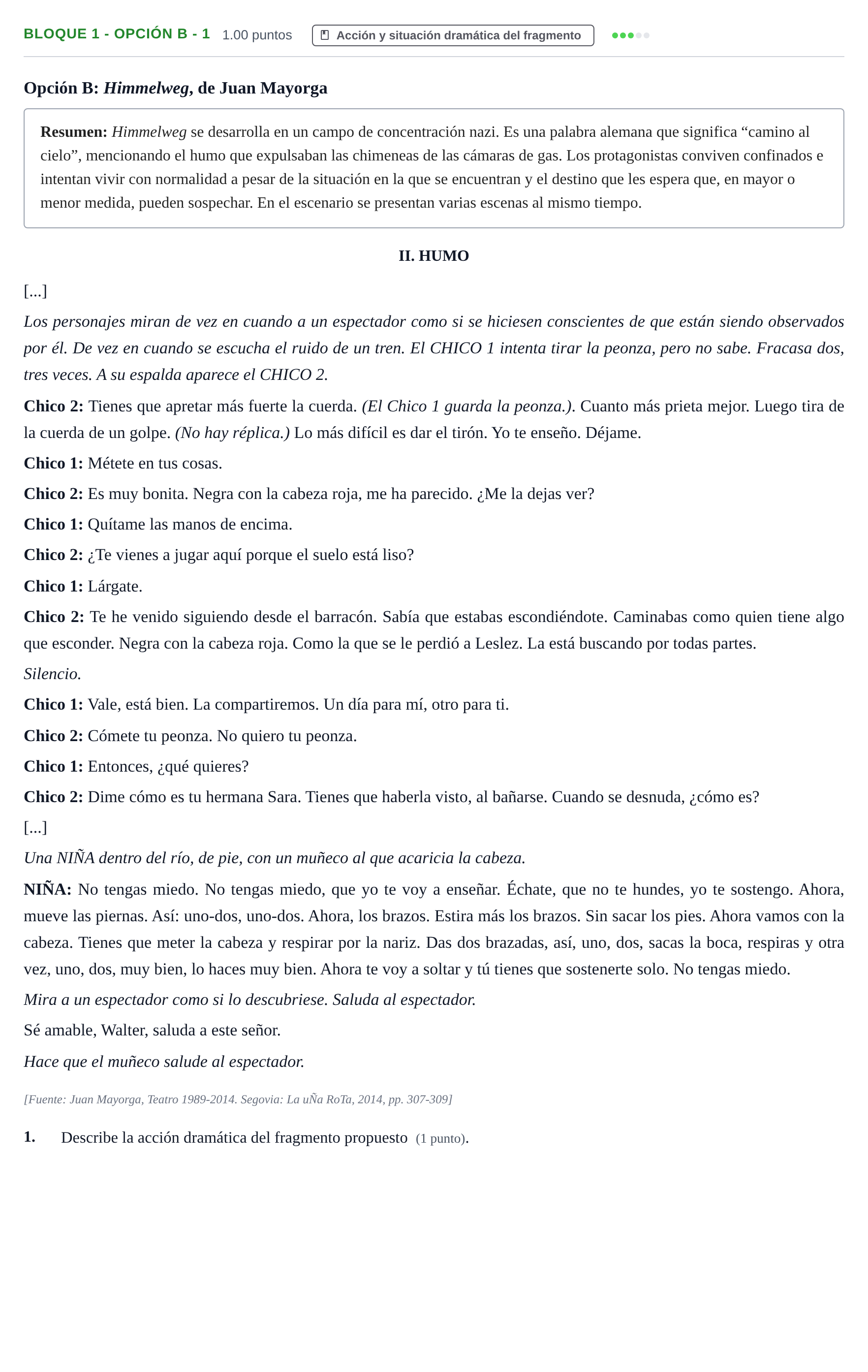 Enunciado: Bloque 1 - Opción B - 1 · Literatura Dramática PAU Castilla y León Ordinaria 2024