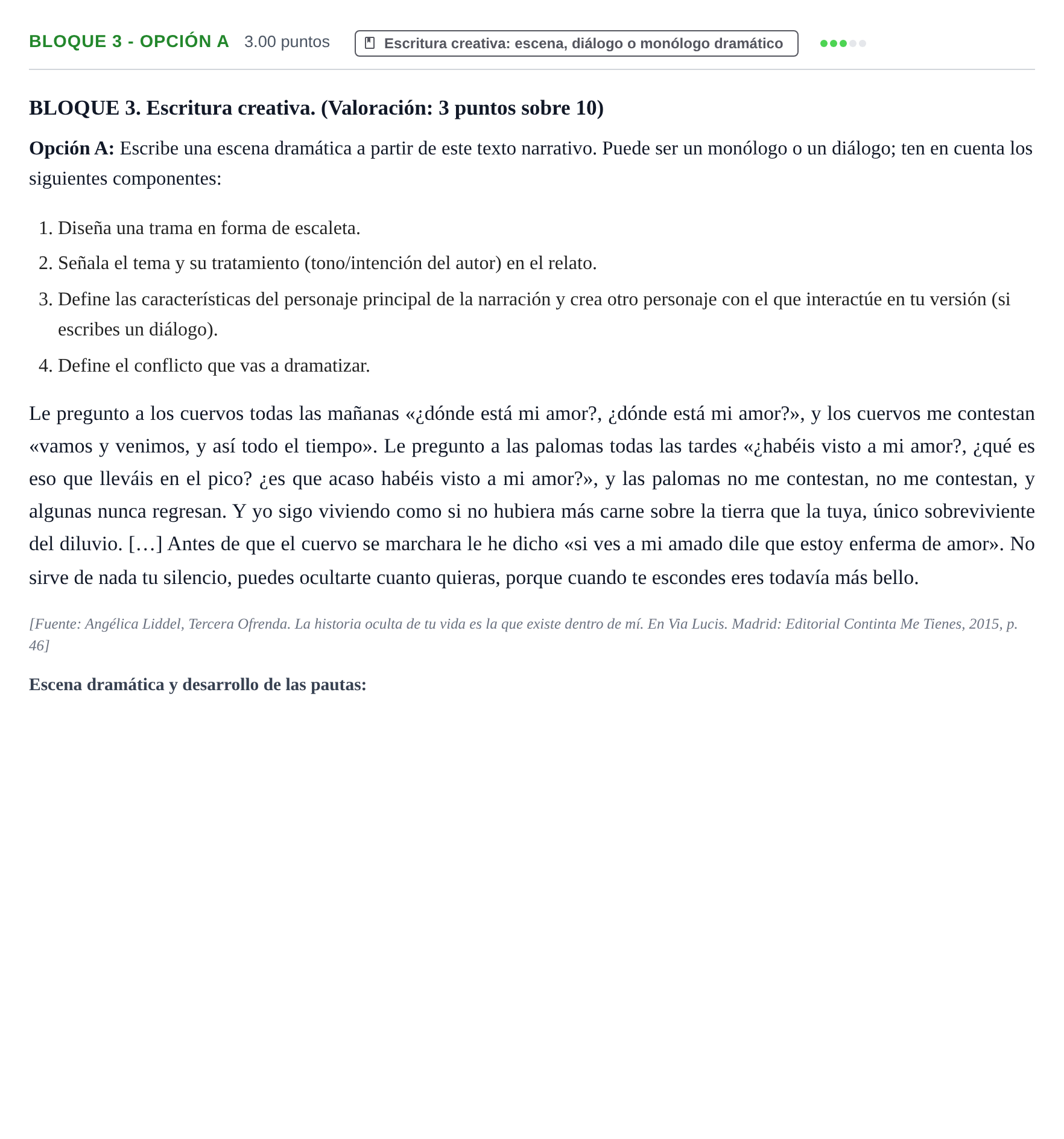 Enunciado: Bloque 3 - Opción A · Literatura Dramática PAU Castilla y León Ordinaria 2024
