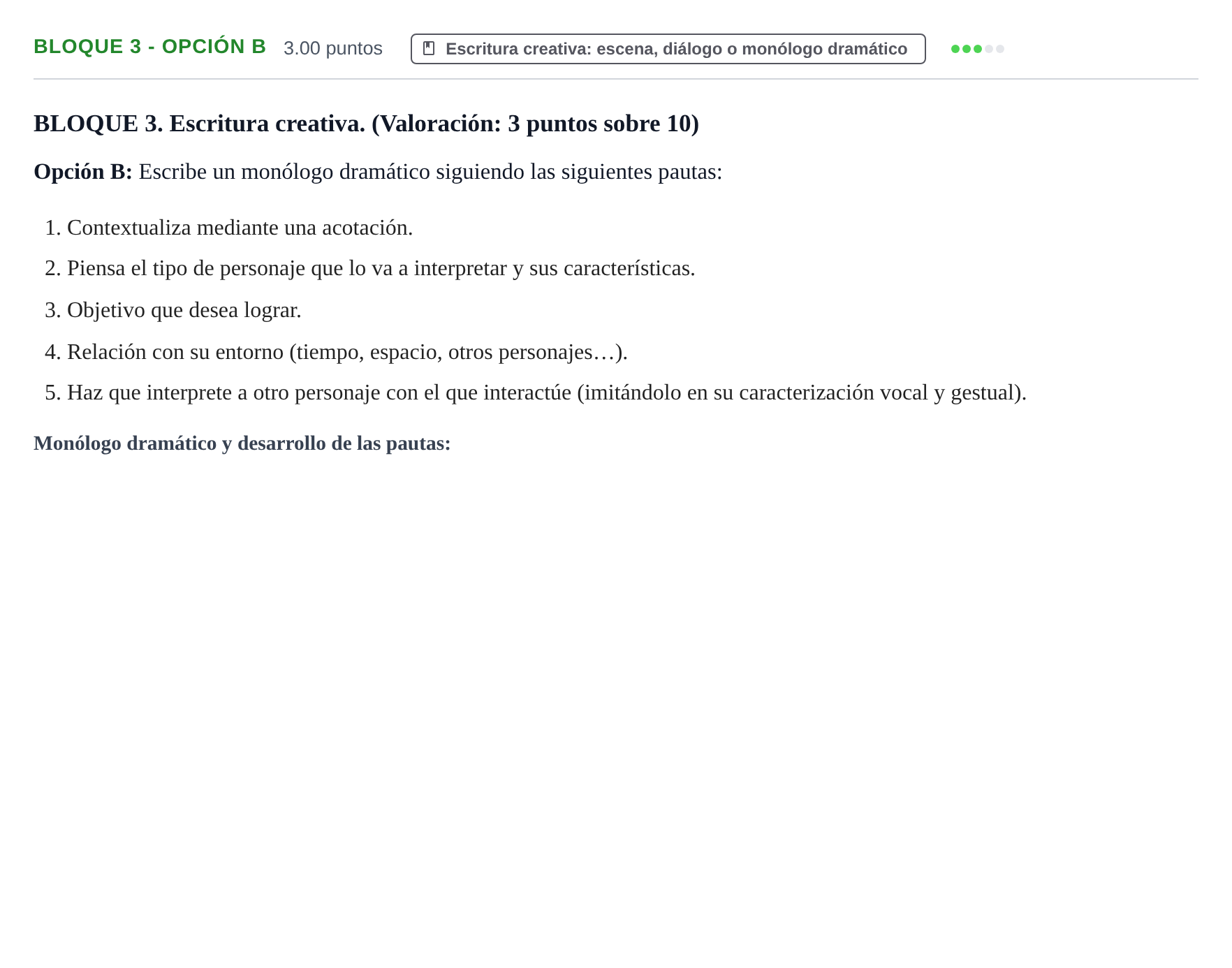 Enunciado: Bloque 3 - Opción B · Literatura Dramática PAU Castilla y León Ordinaria 2024