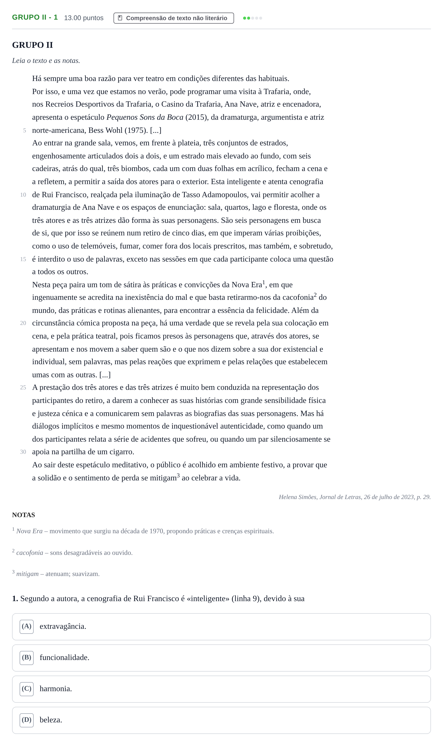 Enunciado: Grupo II - 1 · Exame Nacional Português Época especial 2024