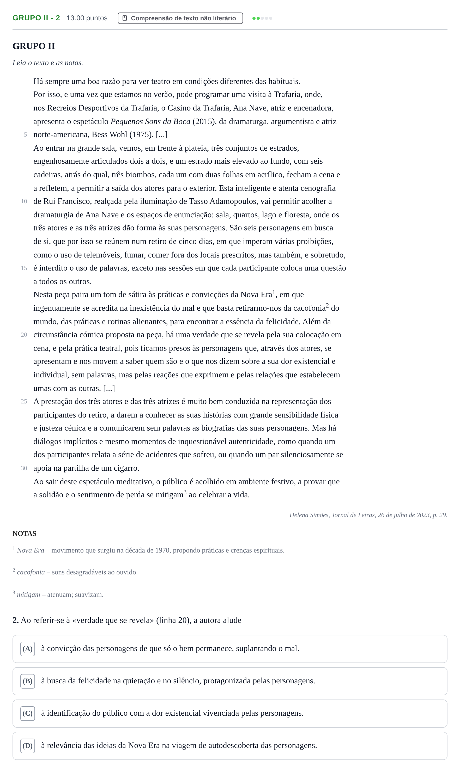 Enunciado: Grupo II - 2 · Exame Nacional Português Época especial 2024