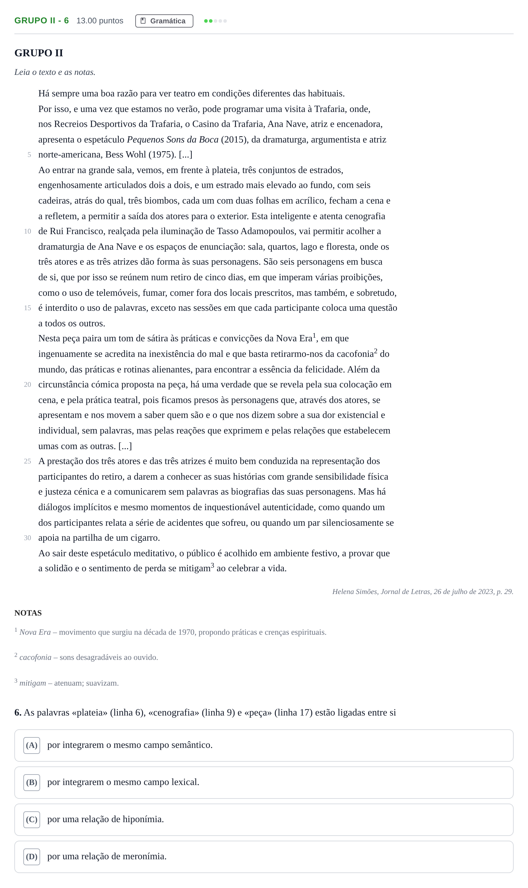 Enunciado: Grupo II - 6 · Exame Nacional Português Época especial 2024