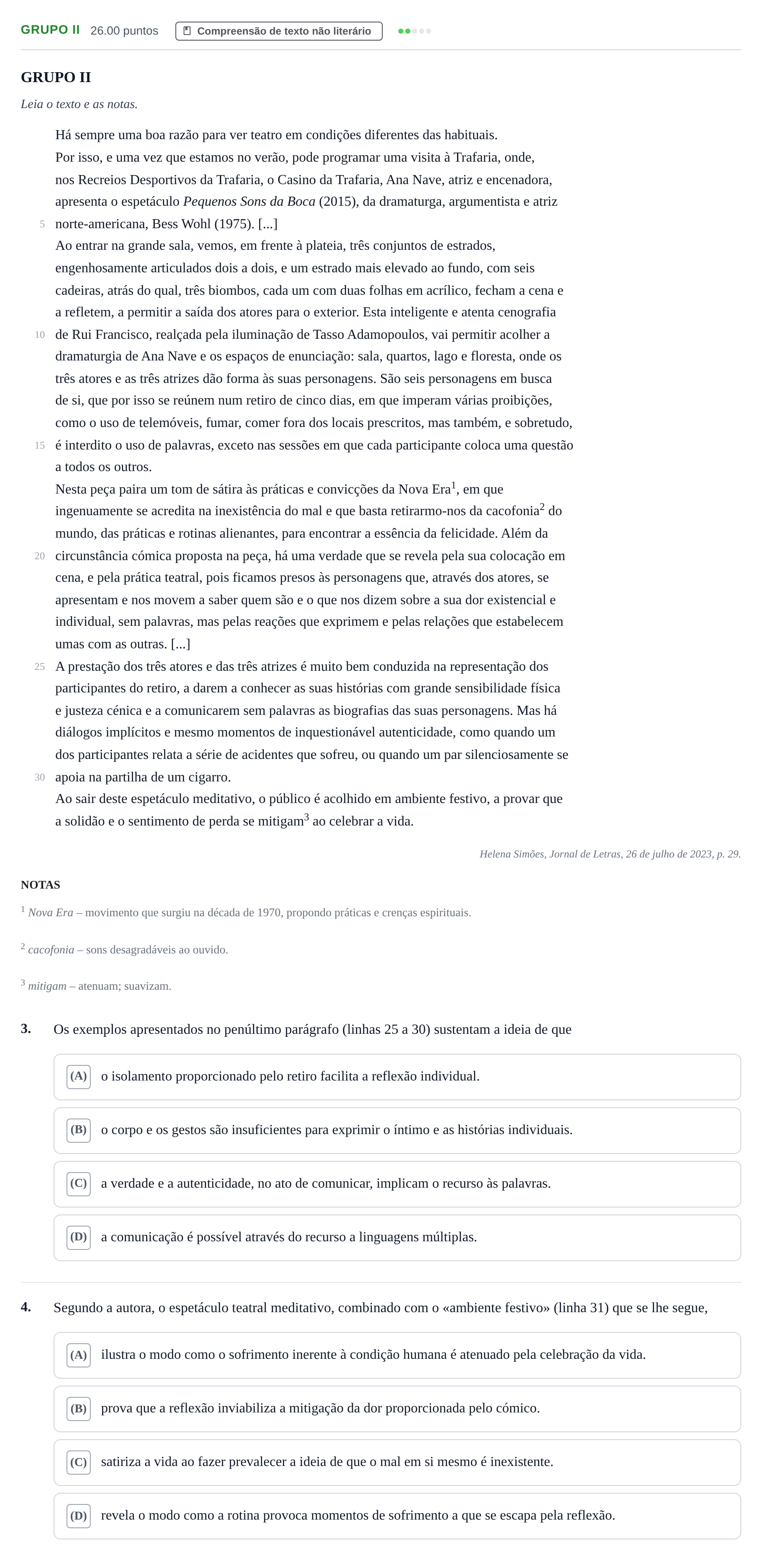 Enunciado: Grupo II · Exame Nacional Português Época especial 2024