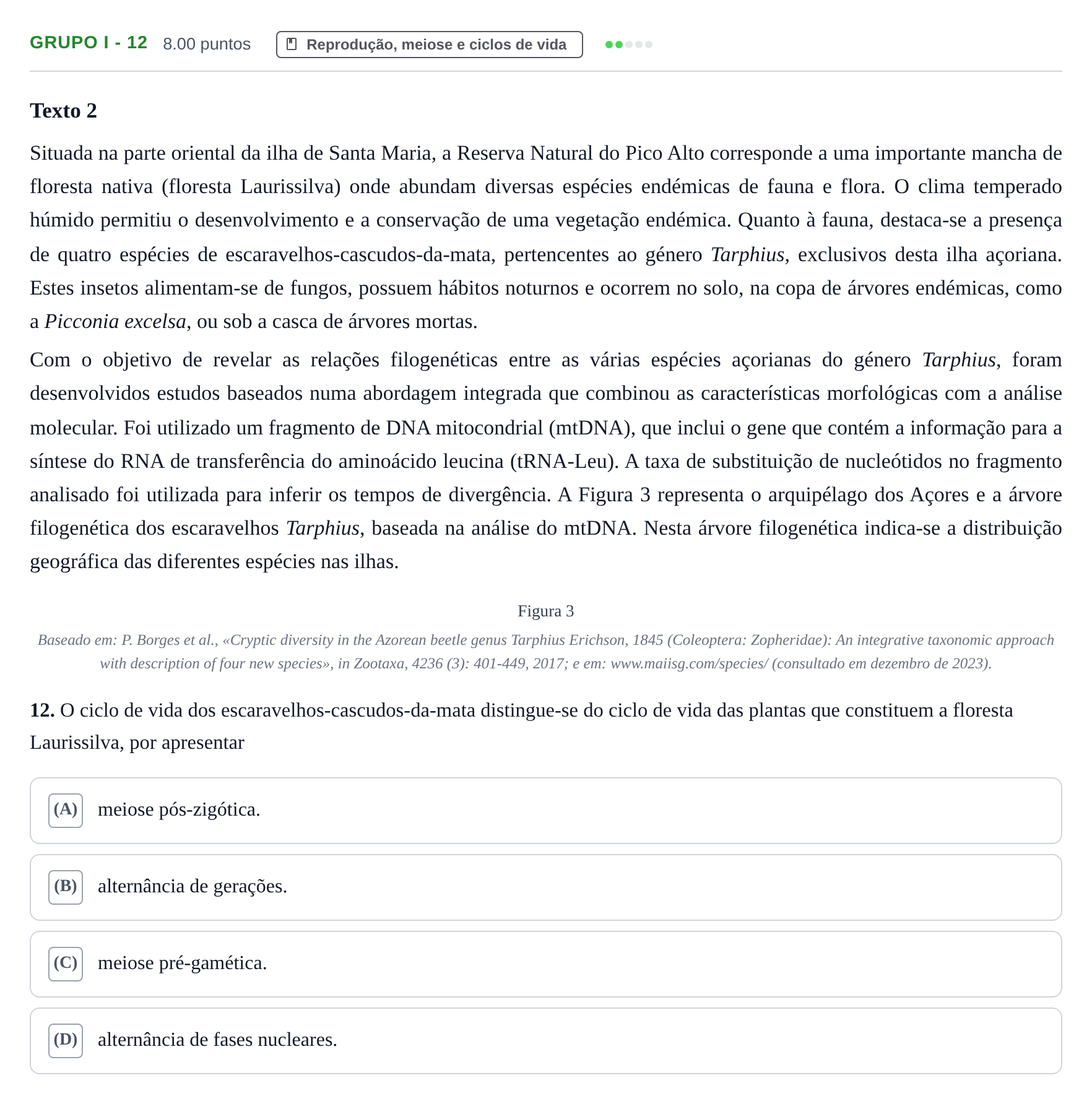 Enunciado: Grupo I - 12 · Exame Nacional Biologia e Geologia Época especial 2024