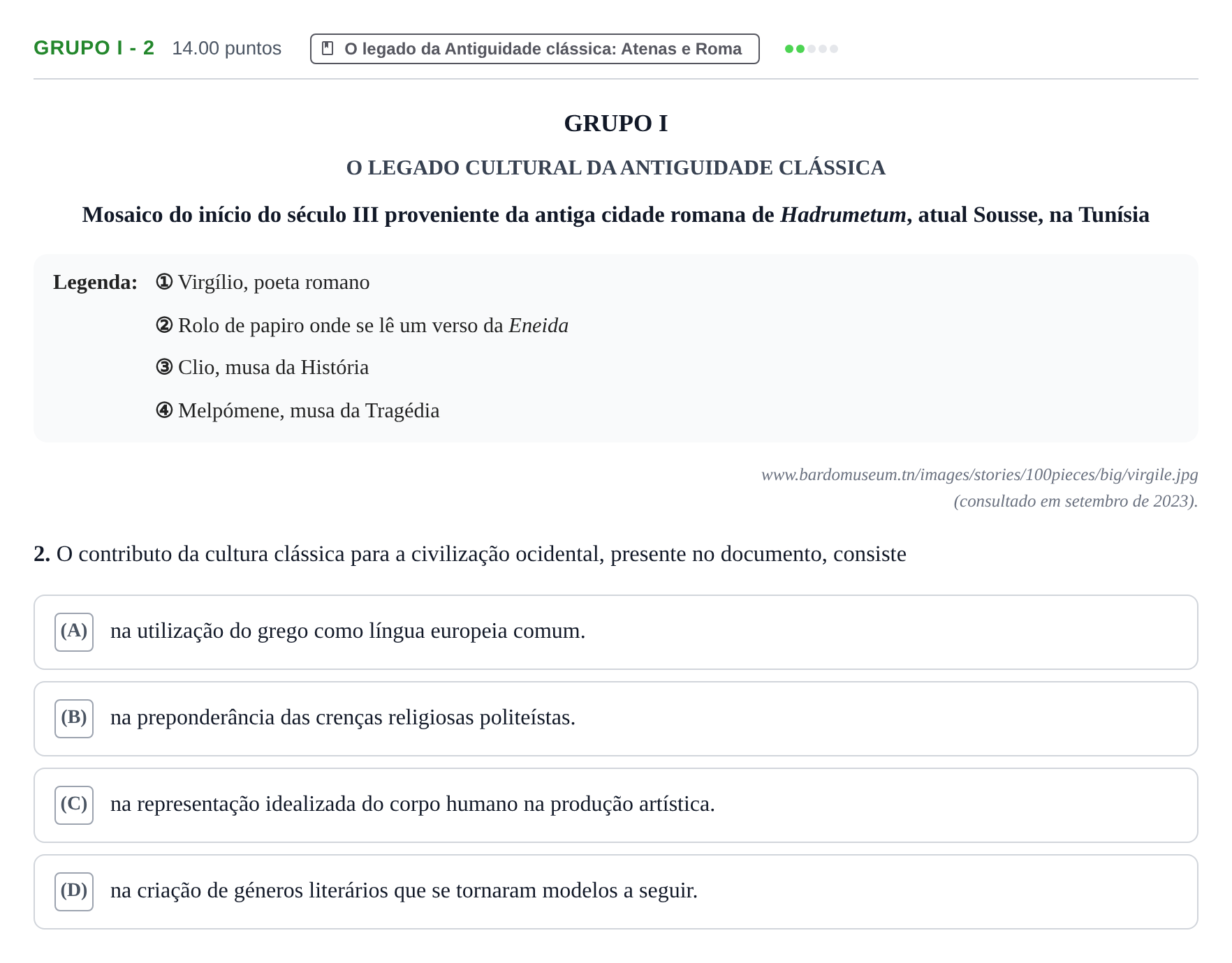 Enunciado: Grupo I - 2 · Exame Nacional História A 2.ª fase 2024