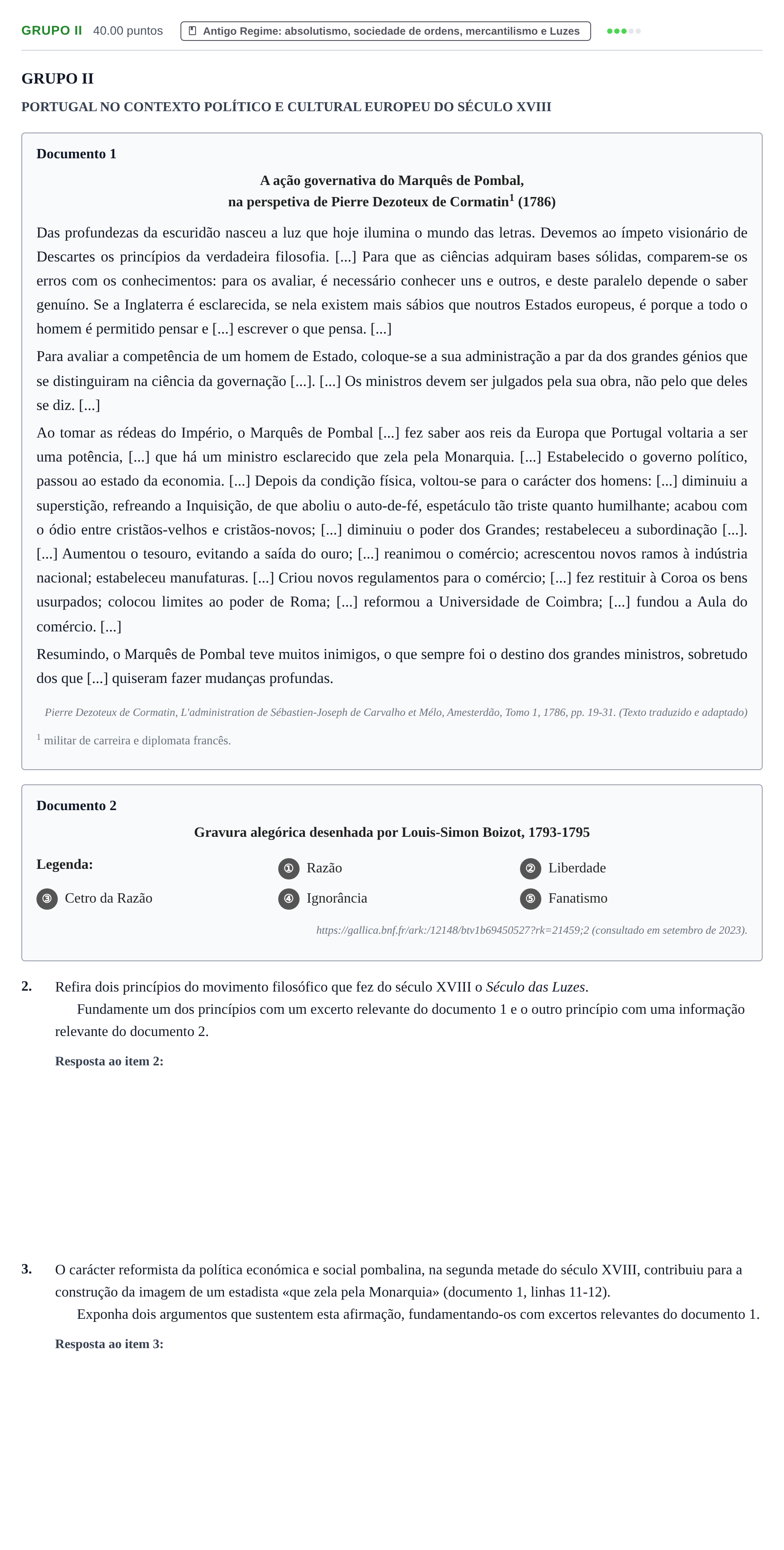 Enunciado: Grupo II · Exame Nacional História A 2.ª fase 2024