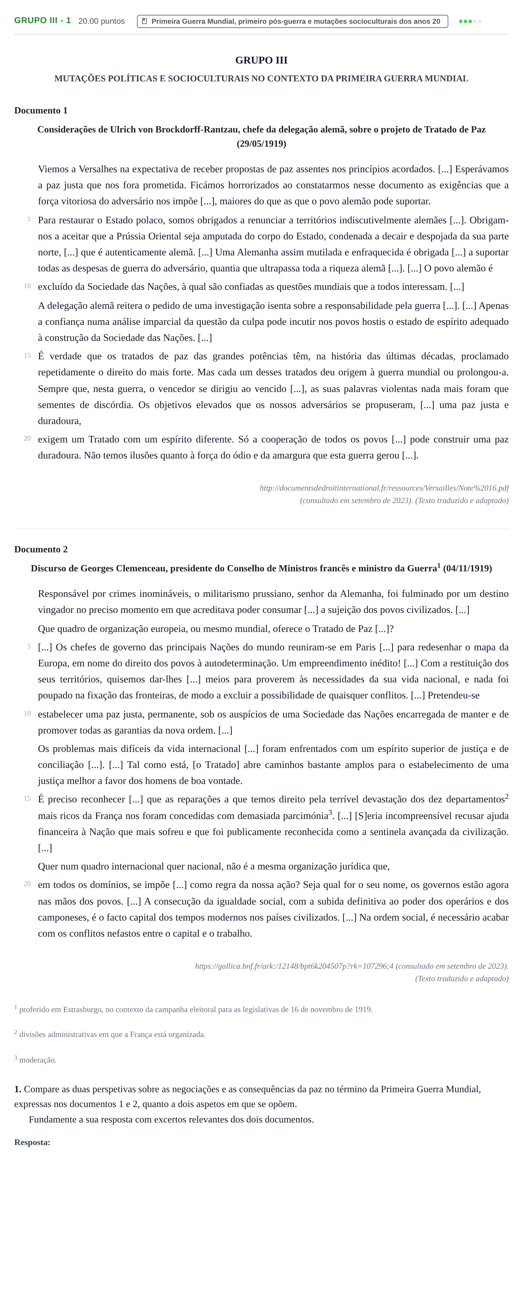 Enunciado: Grupo III - 1 · Exame Nacional História A 2.ª fase 2024