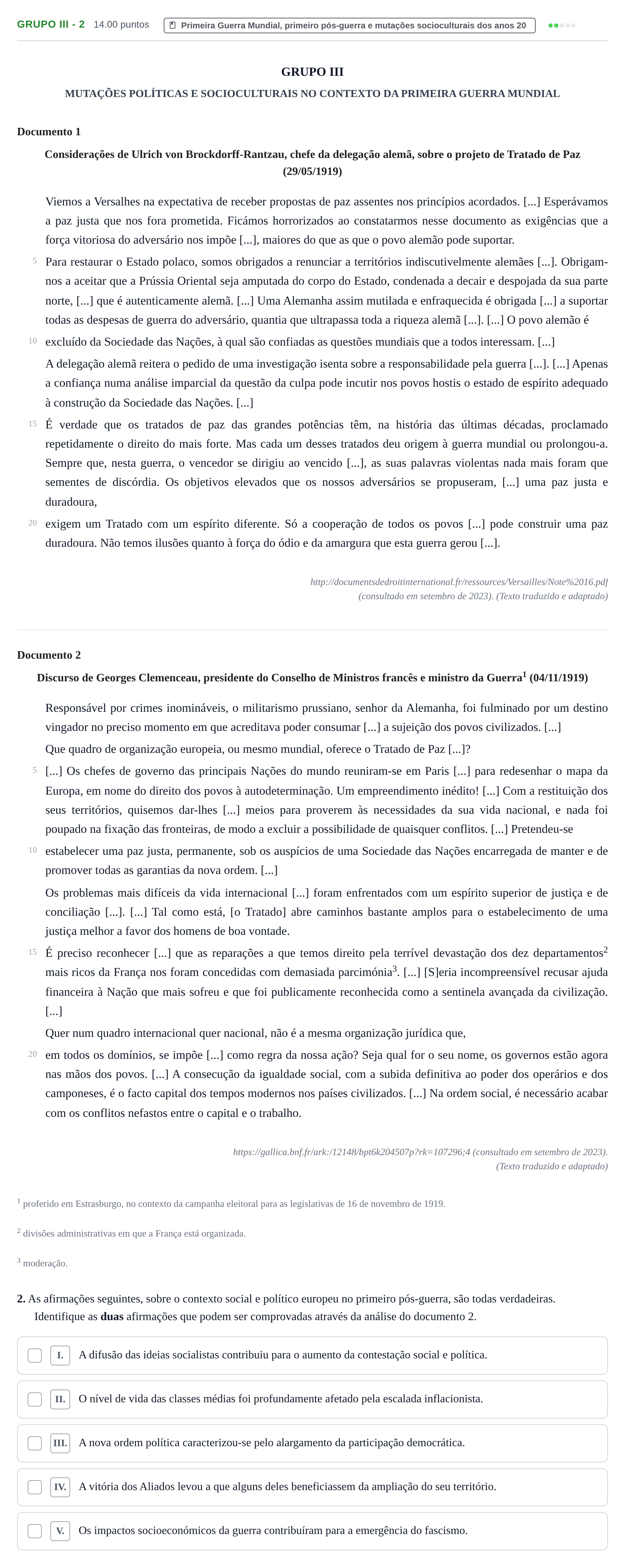 Enunciado: Grupo III - 2 · Exame Nacional História A 2.ª fase 2024