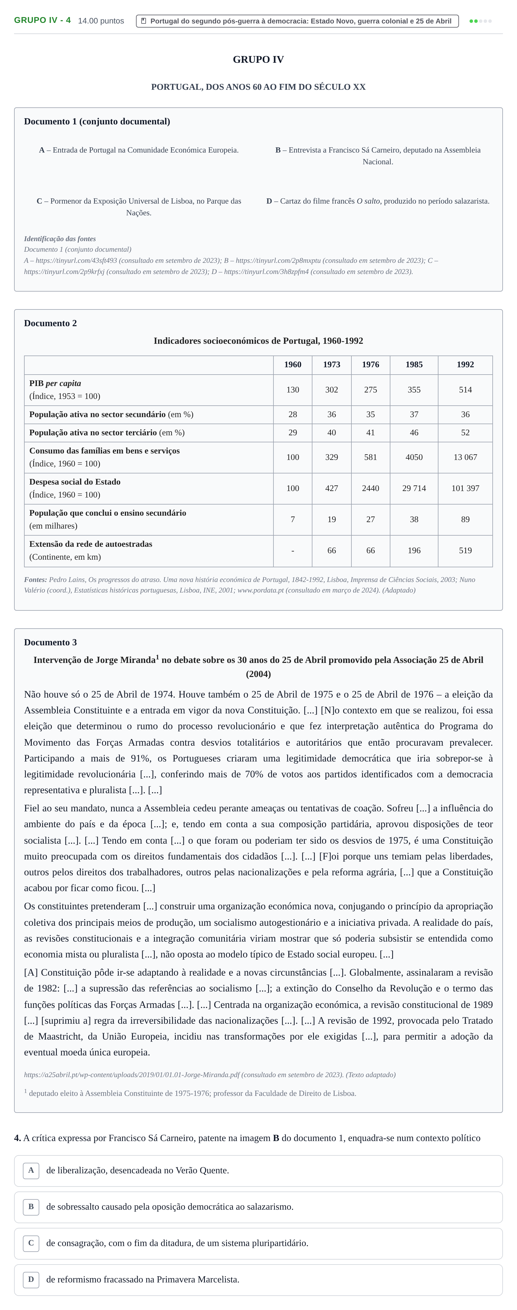 Enunciado: Grupo IV - 4 · Exame Nacional História A 2.ª fase 2024