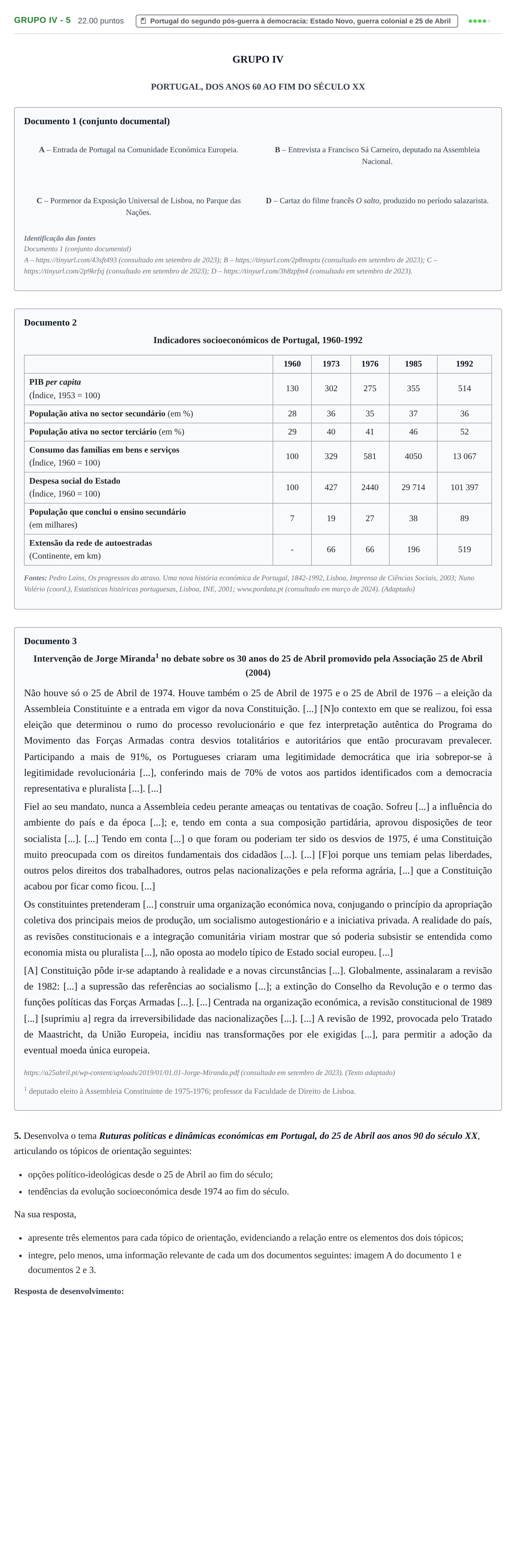 Enunciado: Grupo IV - 5 · Exame Nacional História A 2.ª fase 2024