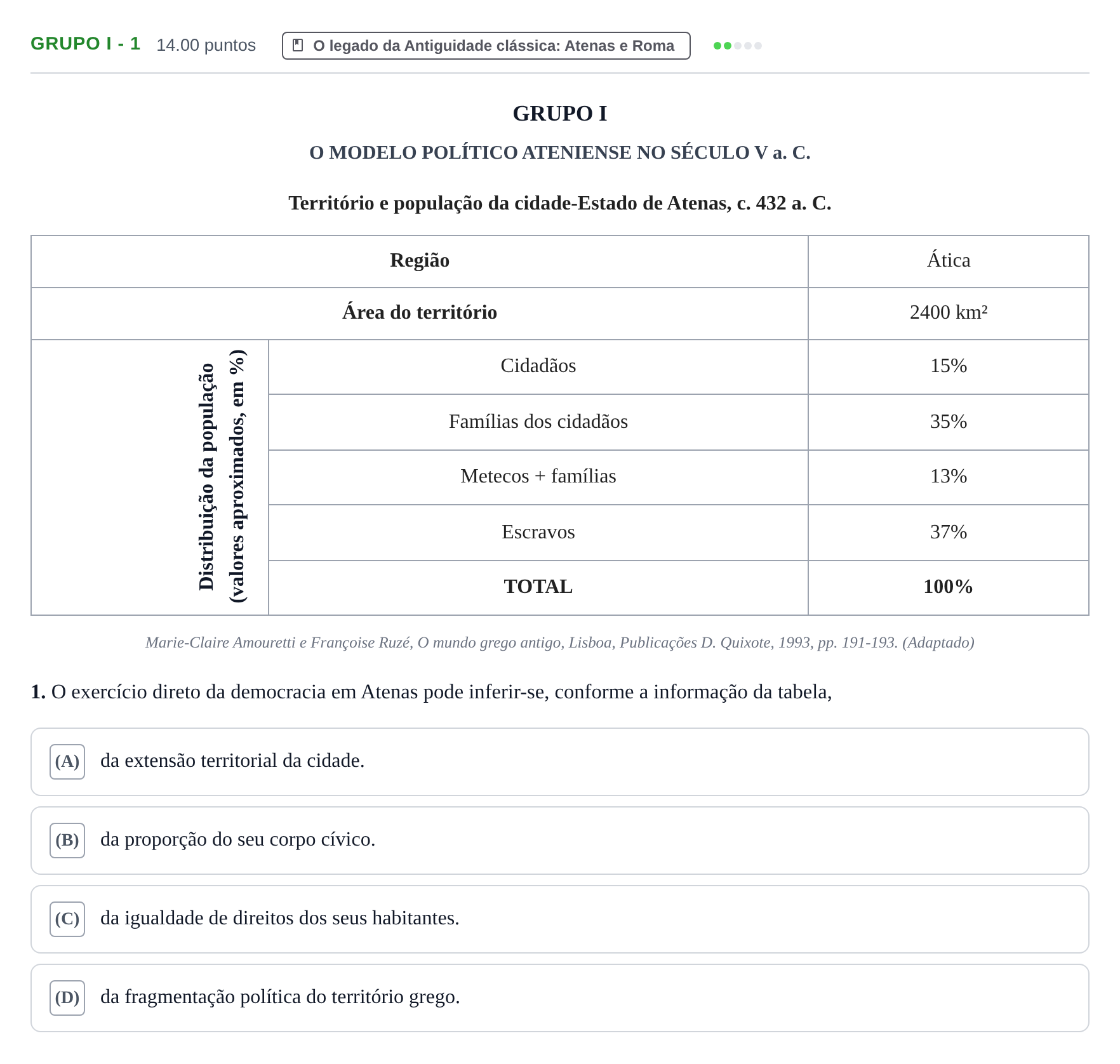 Enunciado: Grupo I - 1 · Exame Nacional História A 1.ª fase 2024