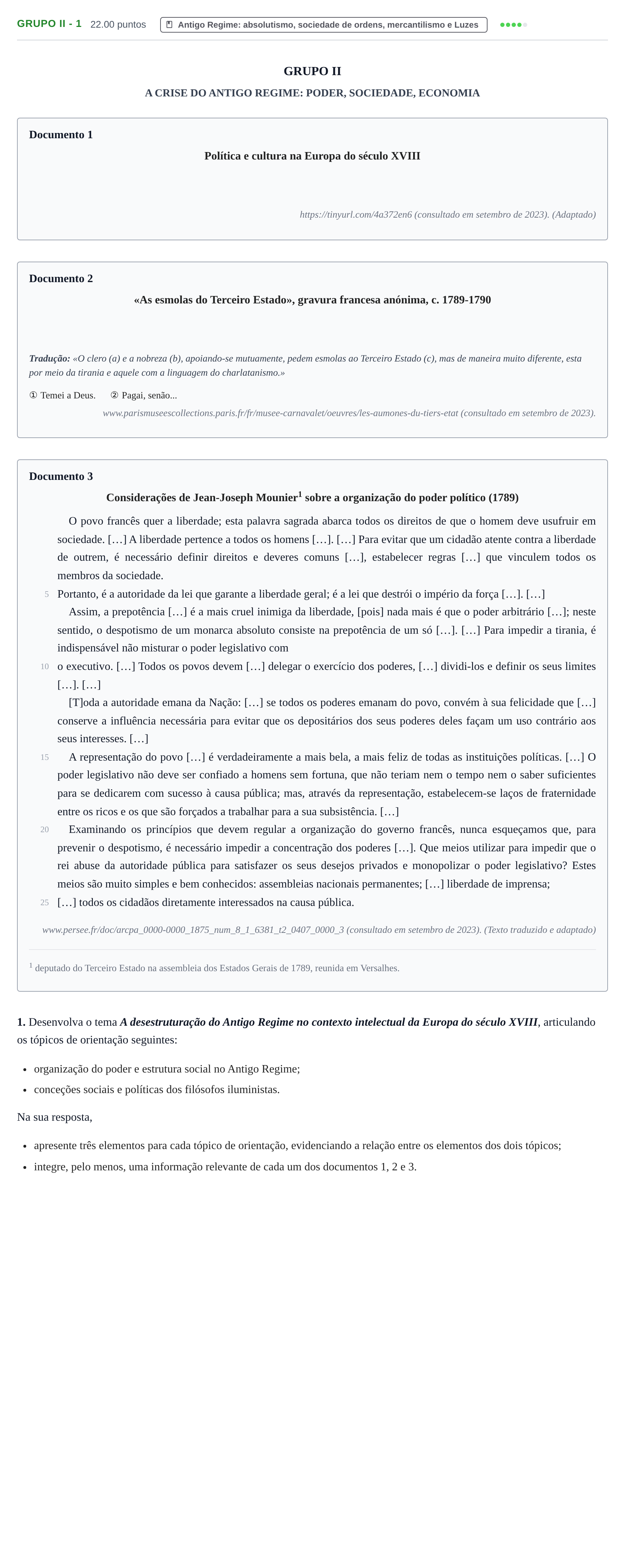 Enunciado: Grupo II - 1 · Exame Nacional História A 1.ª fase 2024
