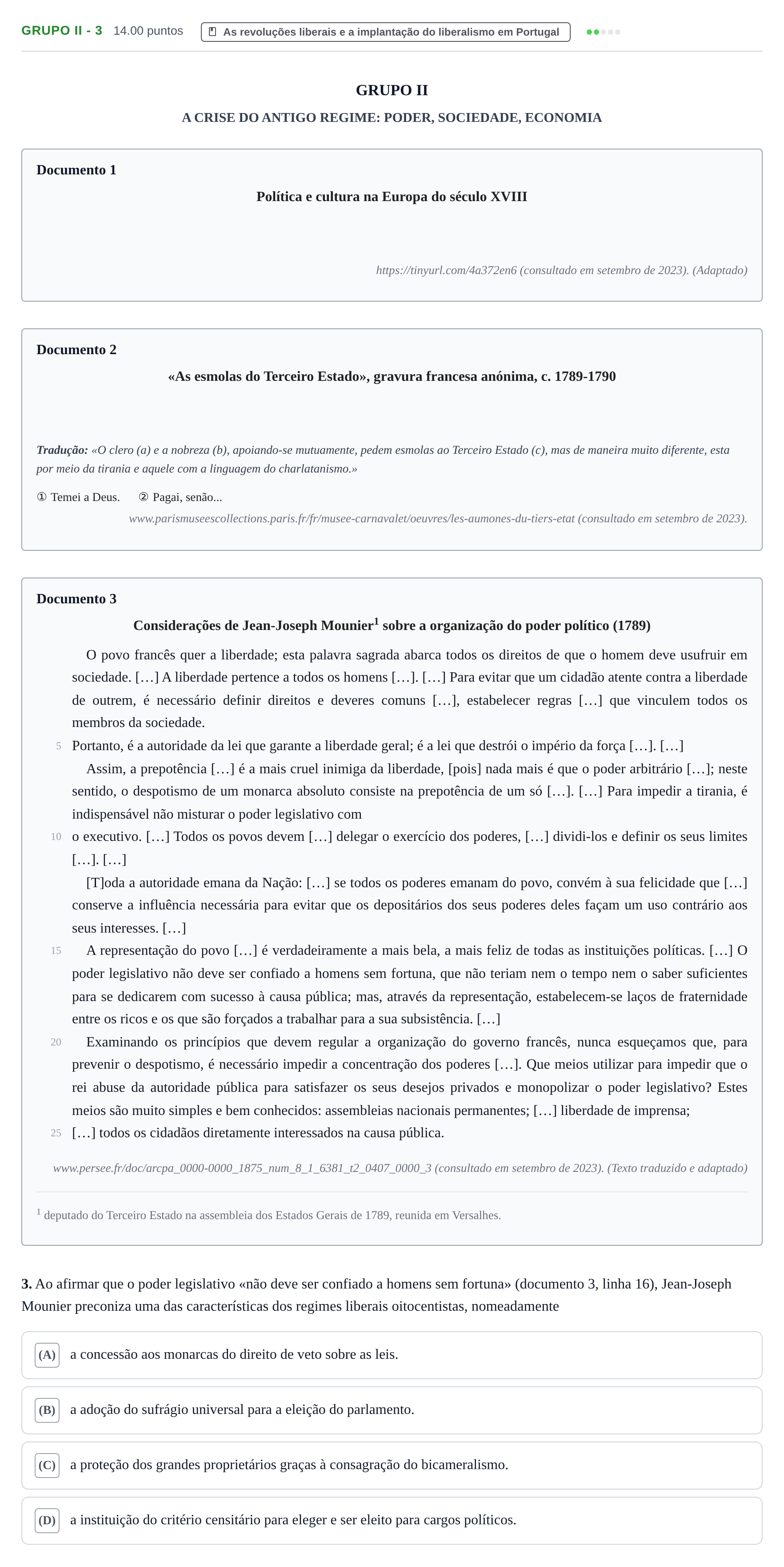Enunciado: Grupo II - 3 · Exame Nacional História A 1.ª fase 2024