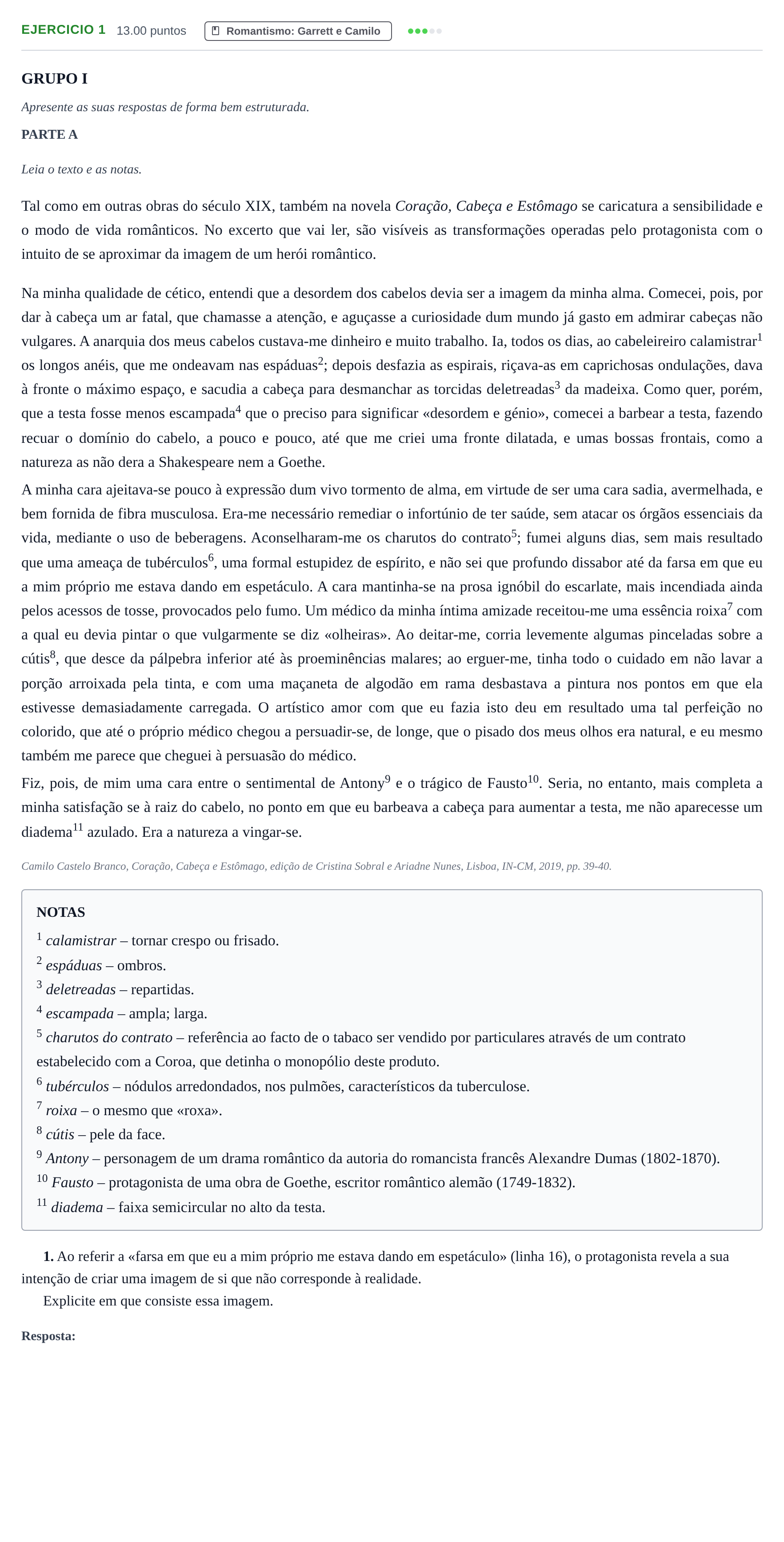 Enunciado: Exercício 1 · Exame Nacional Português 1.ª fase 2024