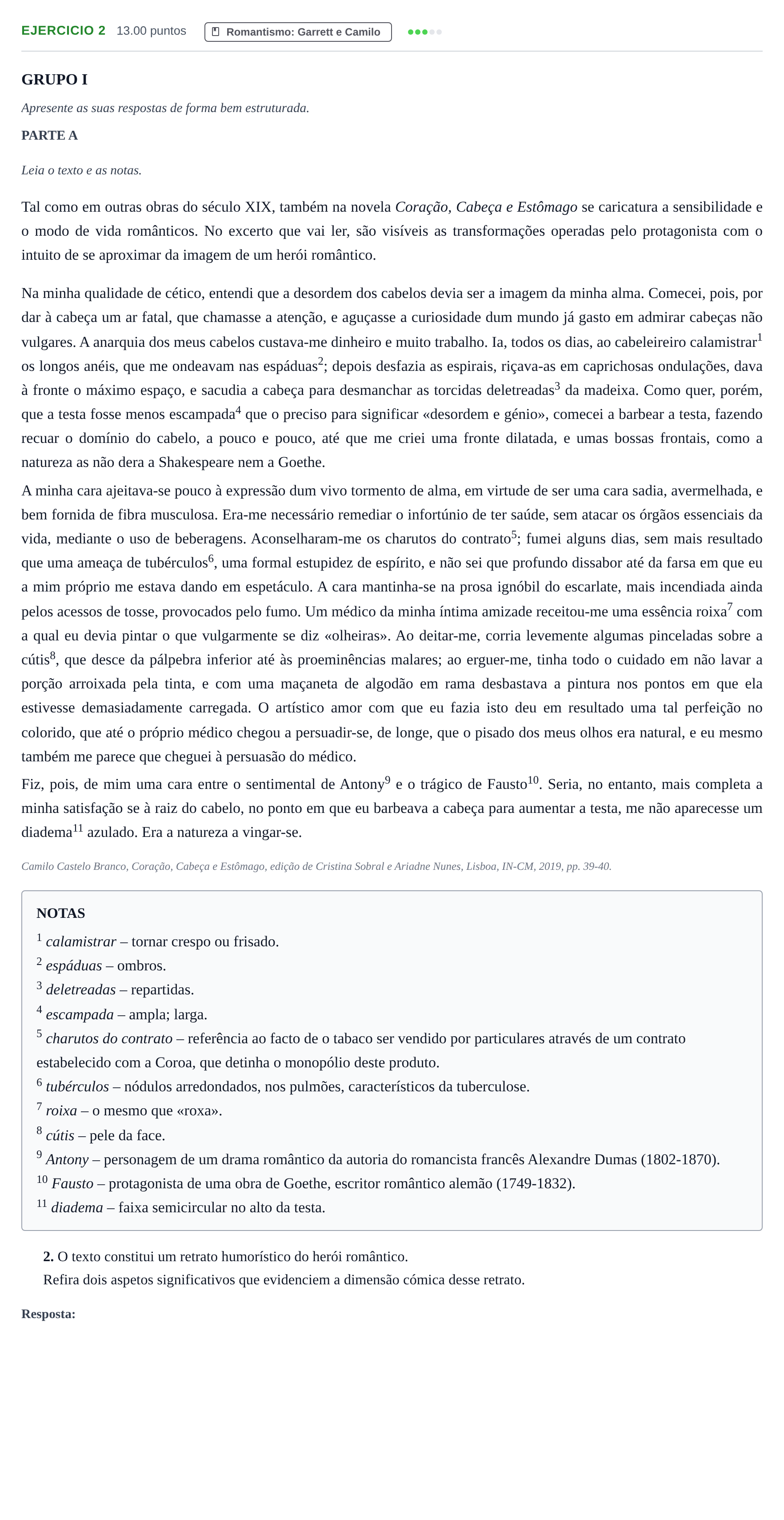 Enunciado: Exercício 2 · Exame Nacional Português 1.ª fase 2024