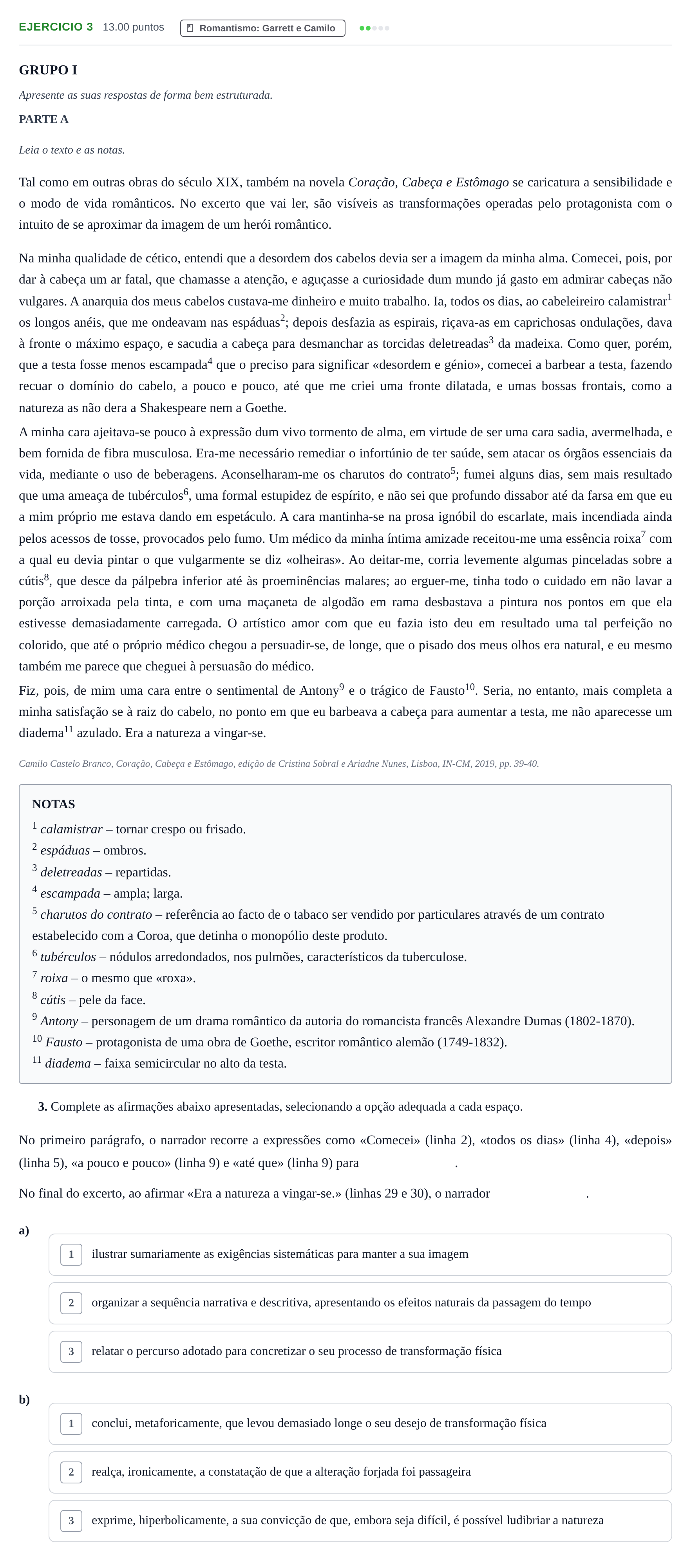 Enunciado: Exercício 3 · Exame Nacional Português 1.ª fase 2024