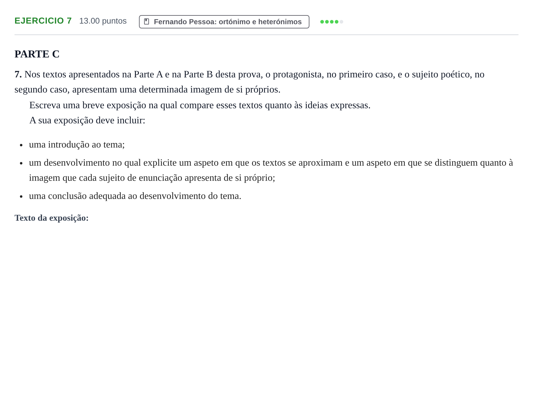 Enunciado: Exercício 7 · Exame Nacional Português 1.ª fase 2024