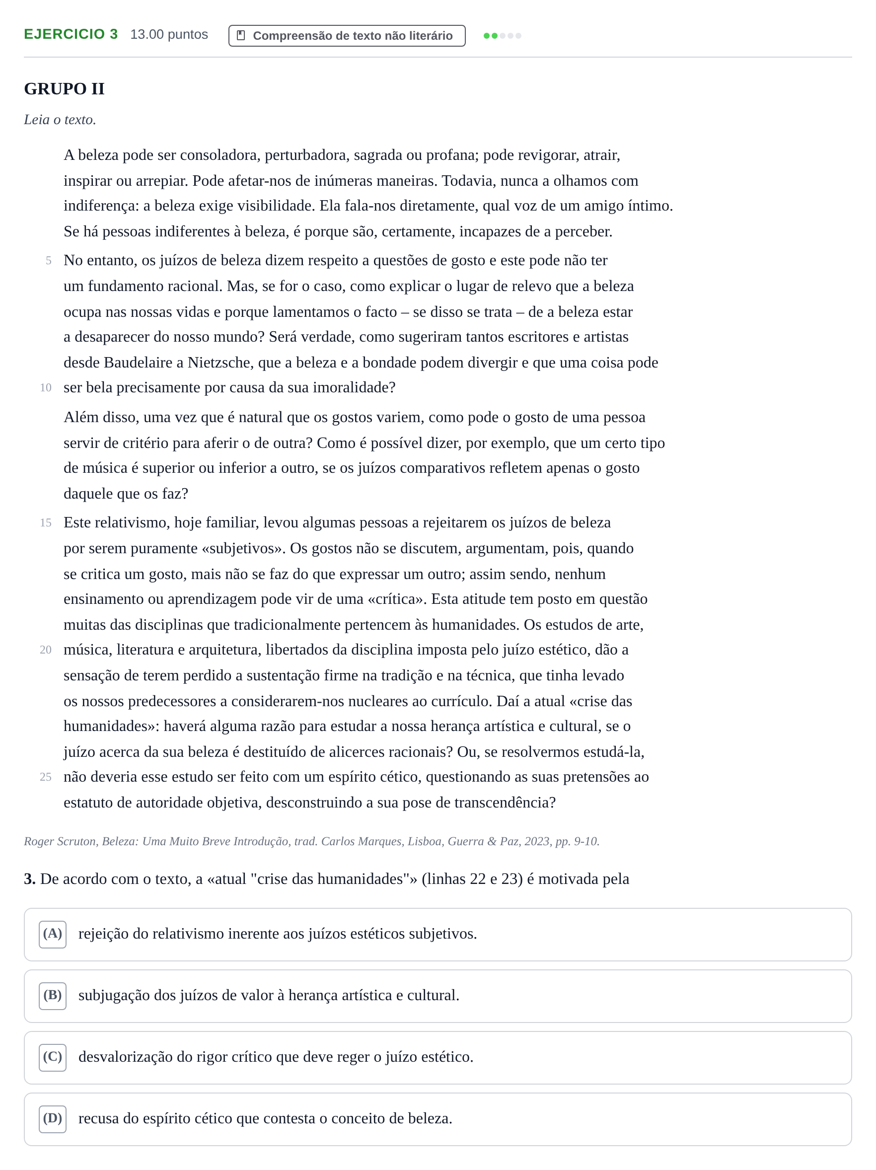 Enunciado: Exercício 3 · Exame Nacional Português 1.ª fase 2024