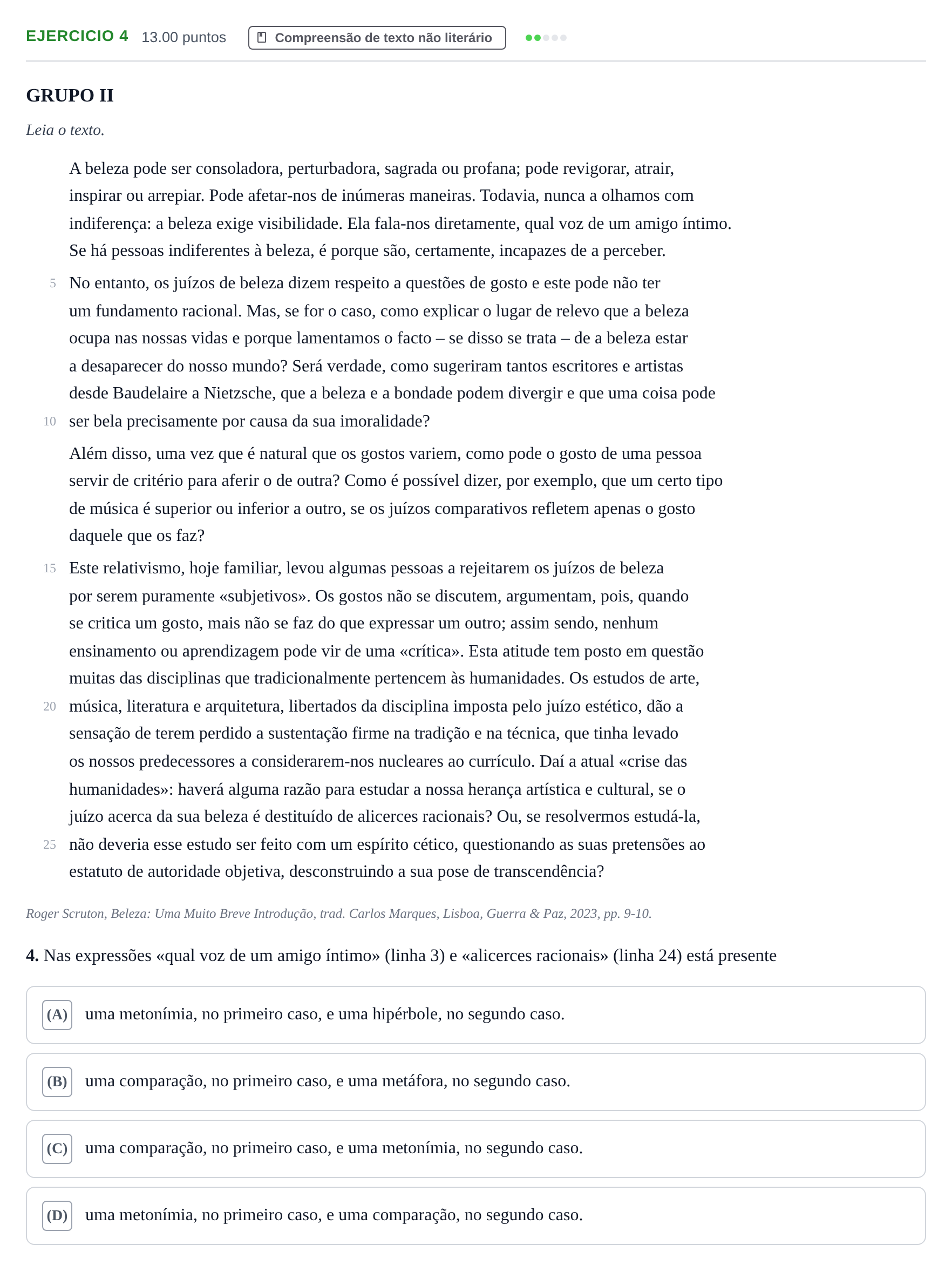 Enunciado: Exercício 4 · Exame Nacional Português 1.ª fase 2024