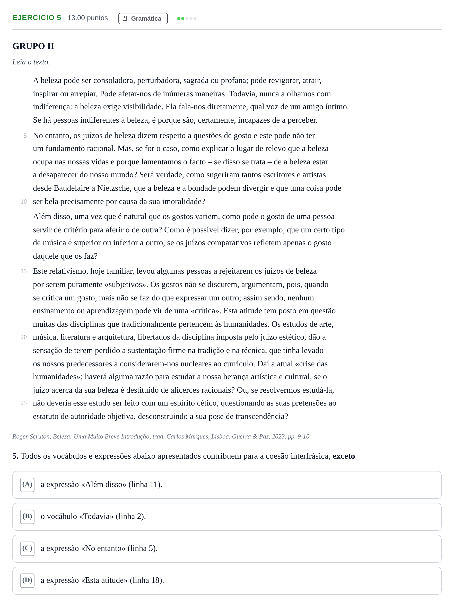 Enunciado: Exercício 5 · Exame Nacional Português 1.ª fase 2024