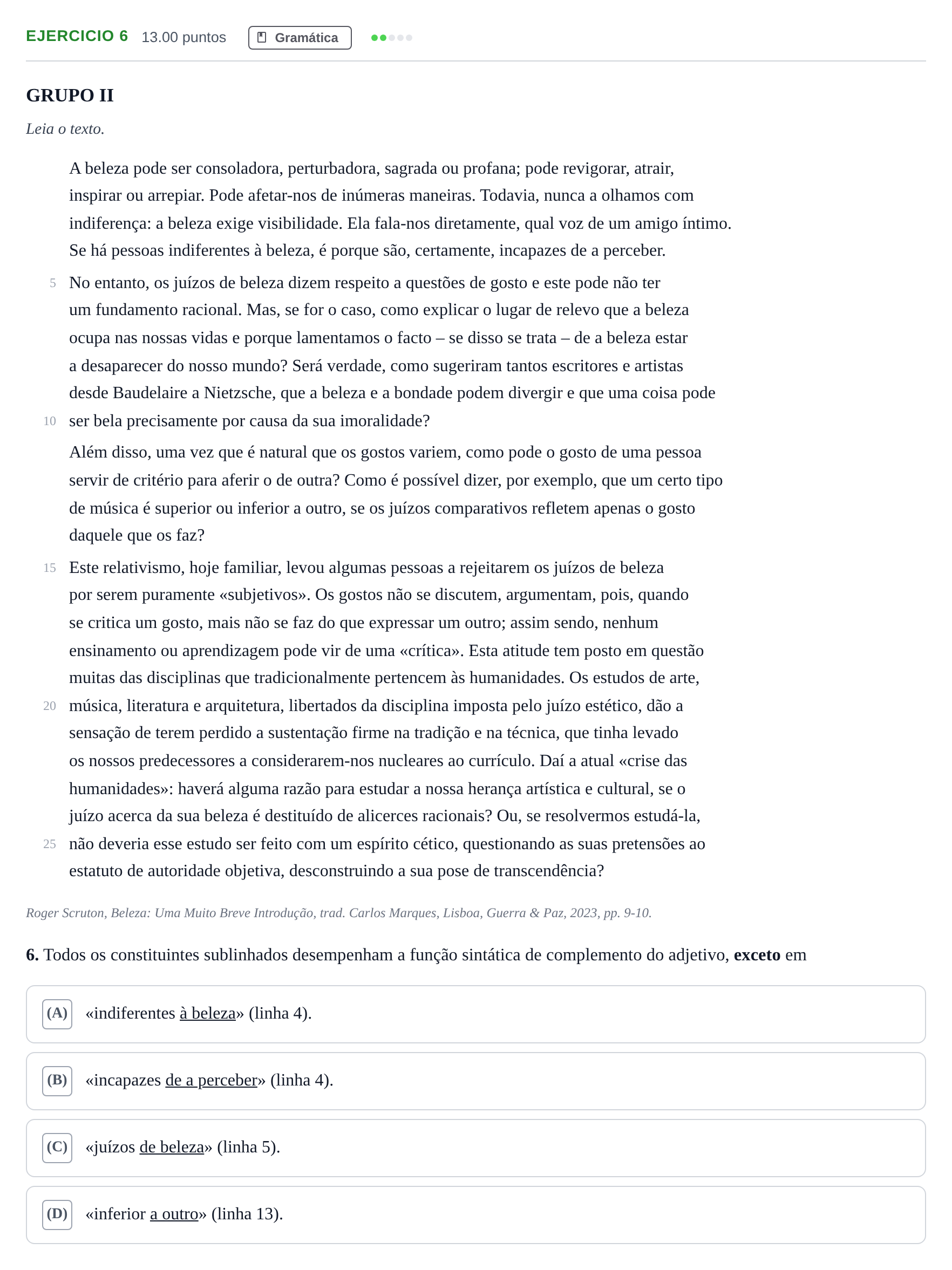 Enunciado: Exercício 6 · Exame Nacional Português 1.ª fase 2024