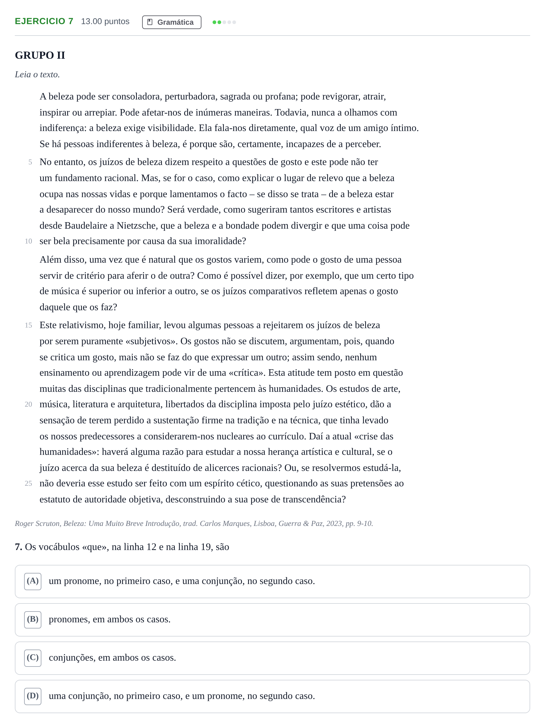 Enunciado: Exercício 7 · Exame Nacional Português 1.ª fase 2024