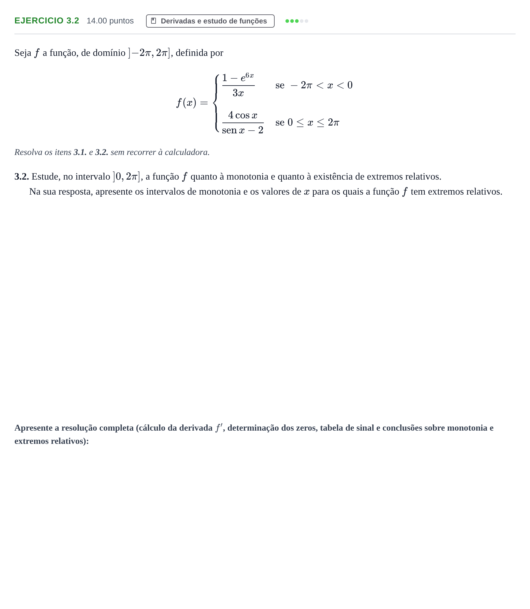 Enunciado: Exercício 3.2 · Exame Nacional Matemática A Época especial 2024