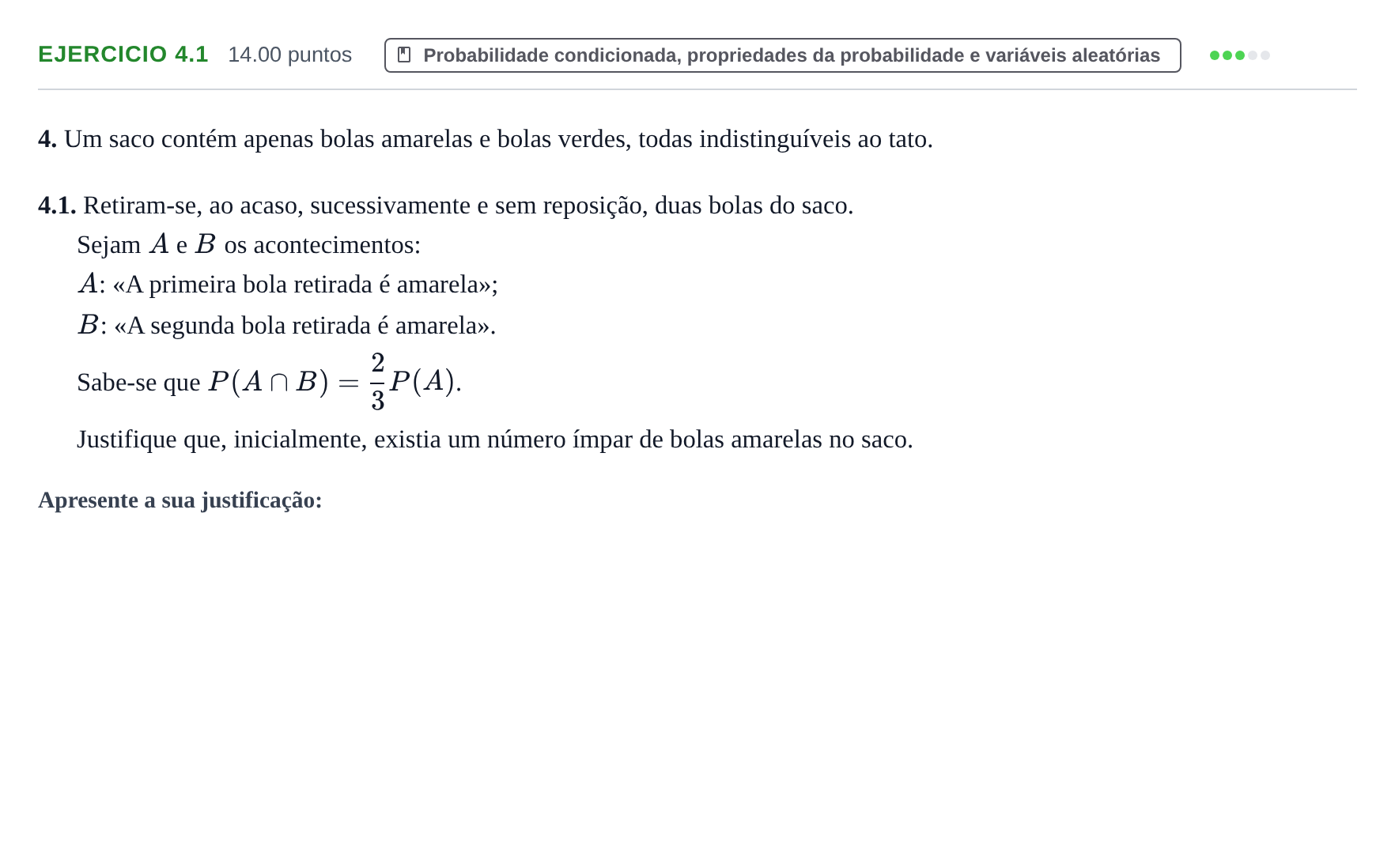 Enunciado: Exercício 4.1 · Exame Nacional Matemática A Época especial 2024