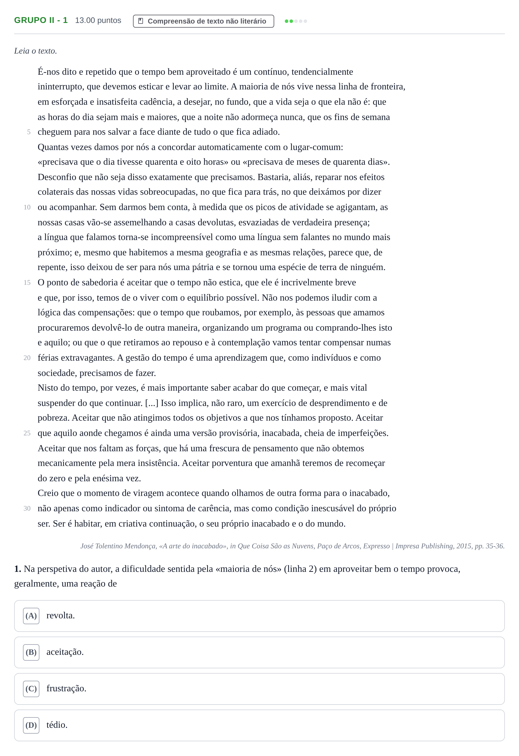 Enunciado: Grupo II - 1 · Exame Nacional Português 2.ª fase 2024