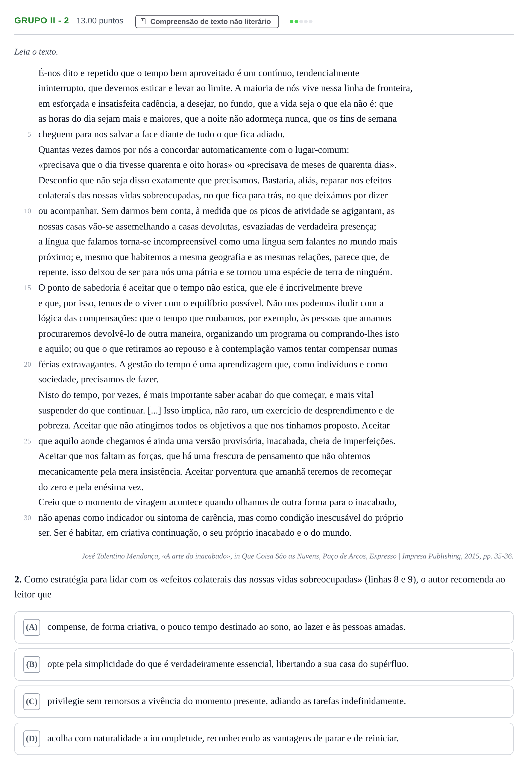 Enunciado: Grupo II - 2 · Exame Nacional Português 2.ª fase 2024