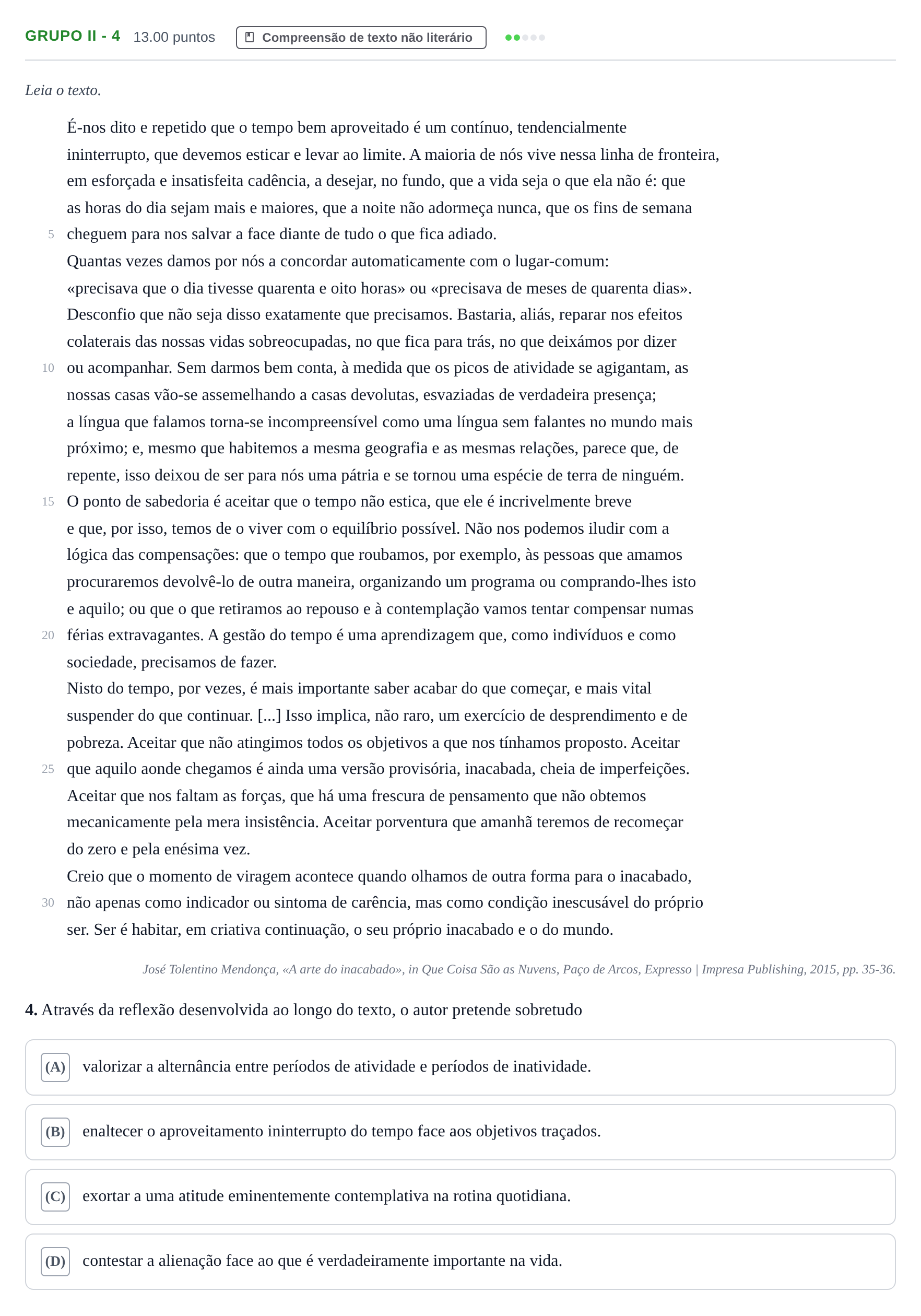 Enunciado: Grupo II - 4 · Exame Nacional Português 2.ª fase 2024