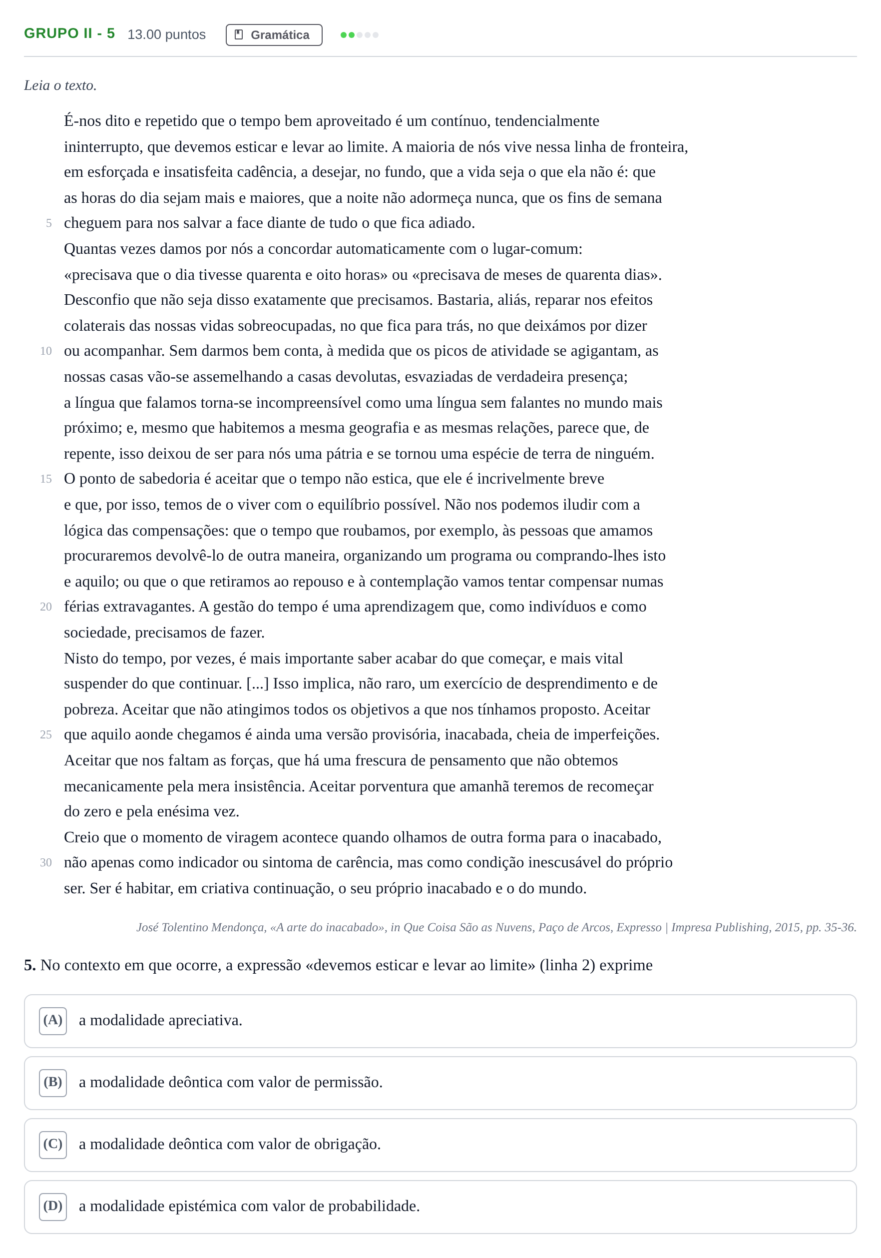 Enunciado: Grupo II - 5 · Exame Nacional Português 2.ª fase 2024