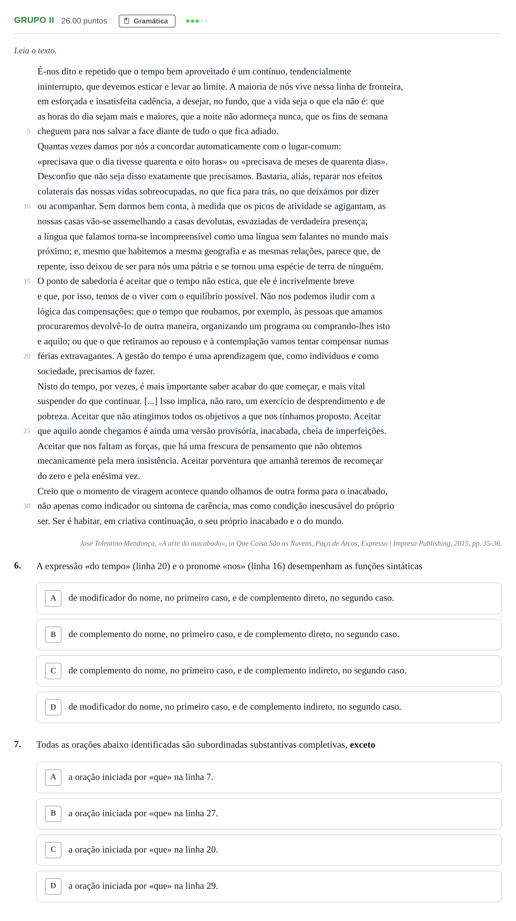 Enunciado: Grupo II · Exame Nacional Português 2.ª fase 2024