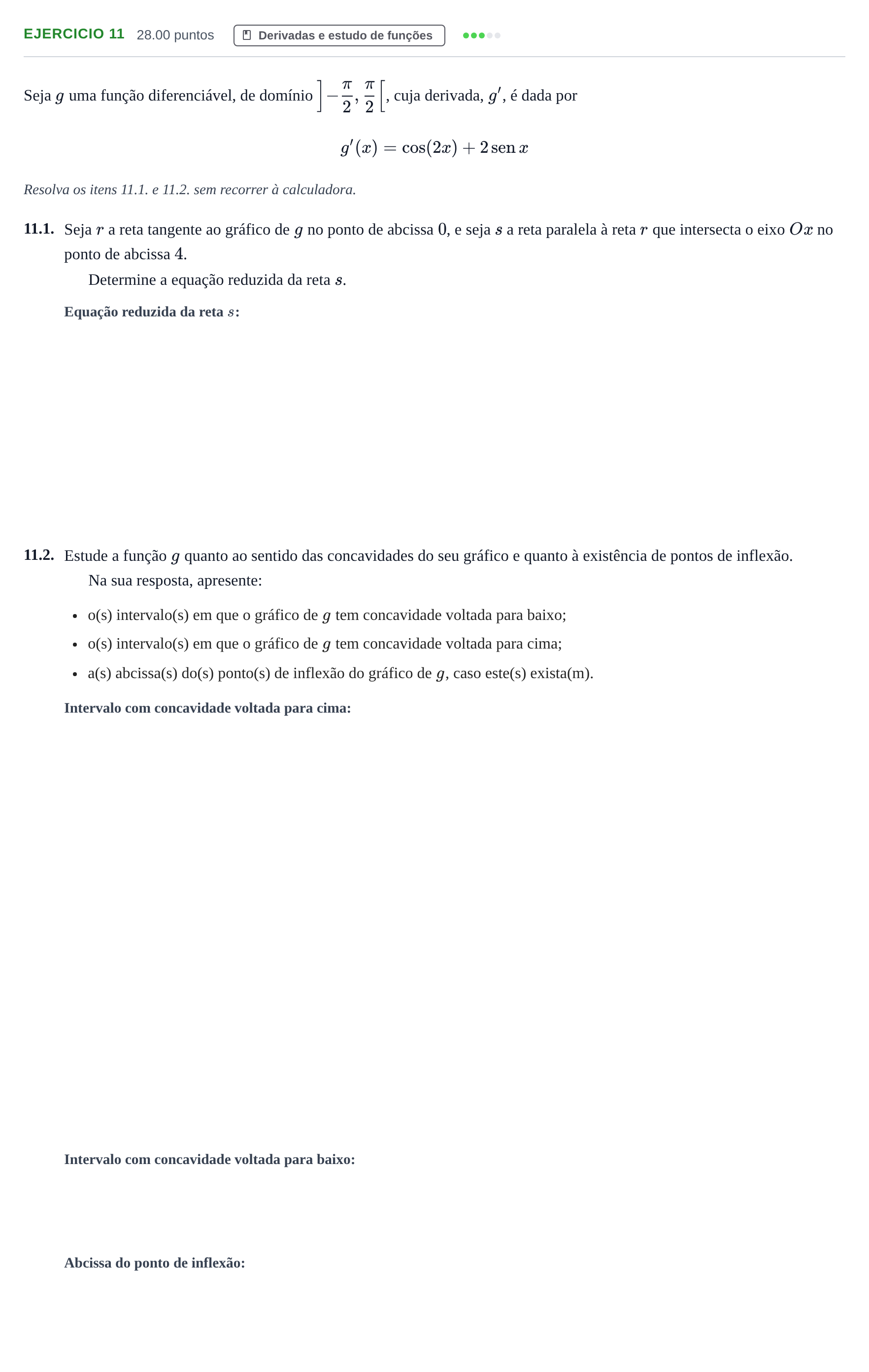 Enunciado: Exercício 11 · Exame Nacional Matemática A 2.ª fase 2024